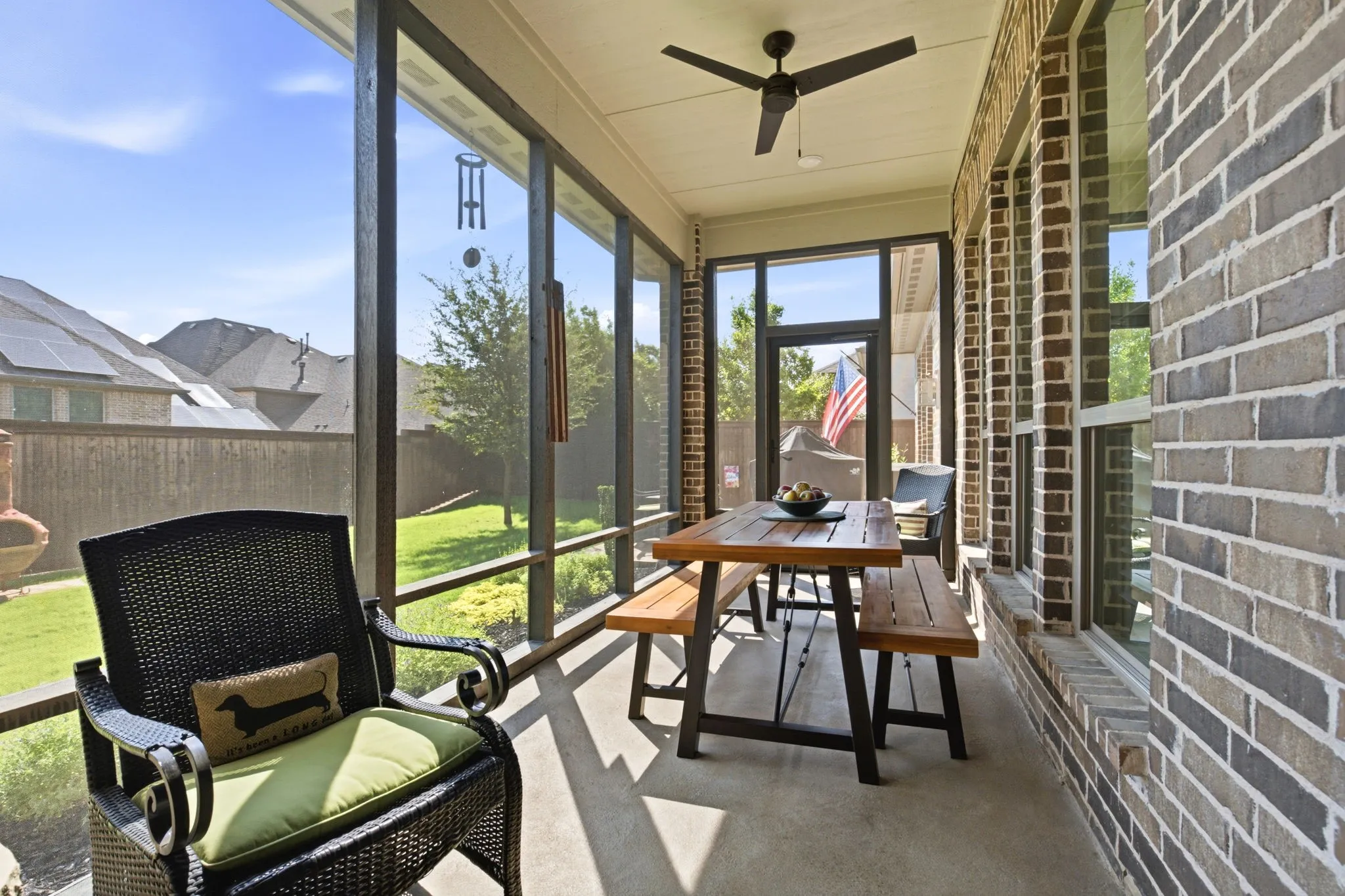 Whether you're dining al fresco or having a party...the screened enclosure allows for fresh air while helping keep insects at bay, making it a versatile extension of the home.