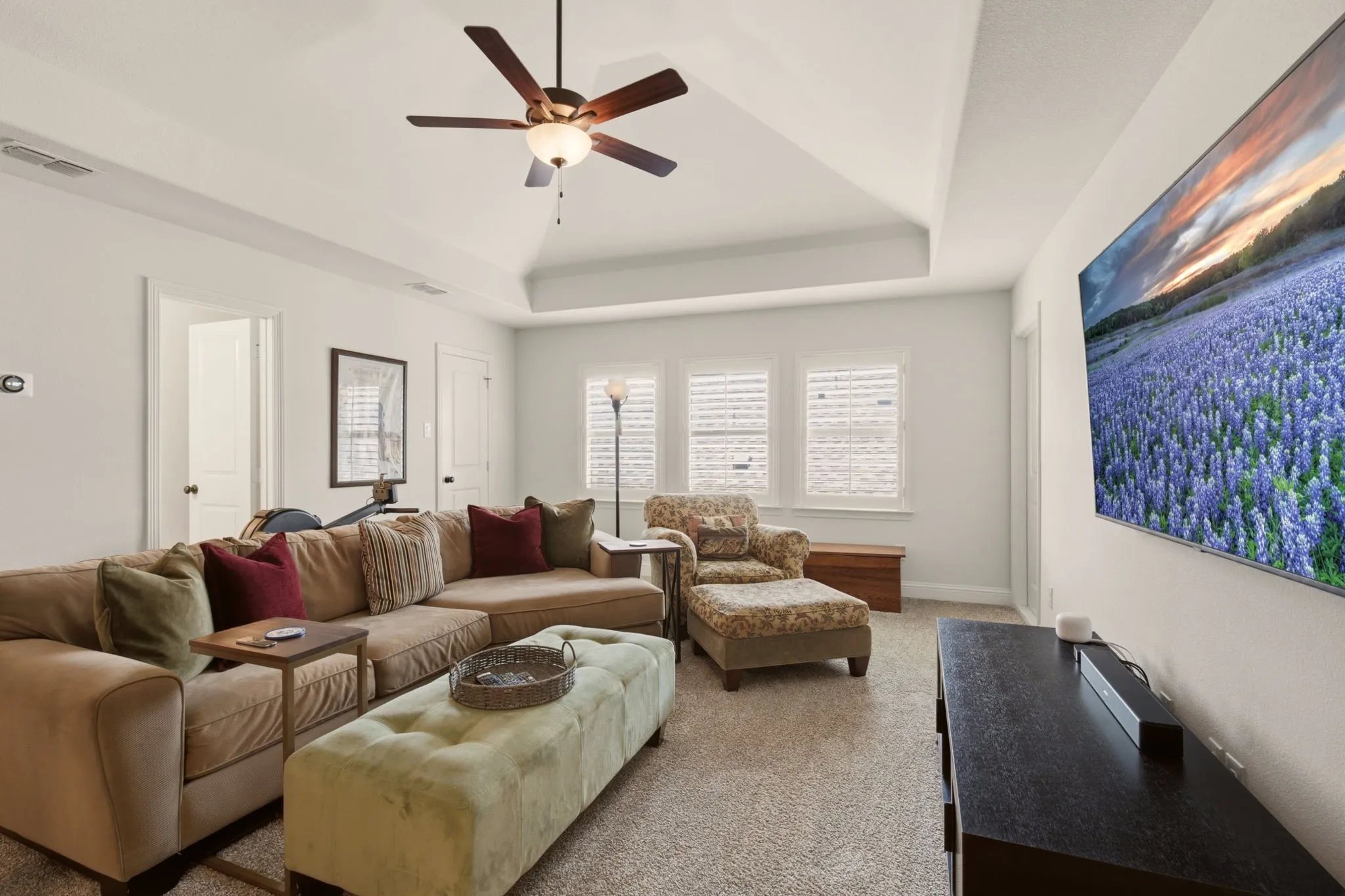 Endless possibilities for fun & relaxation in this big upper gameroom—a perfect spot for family game nights, a pool table, movie marathons, a play area, home gym, hobby space, or a comfortable hangout zone.