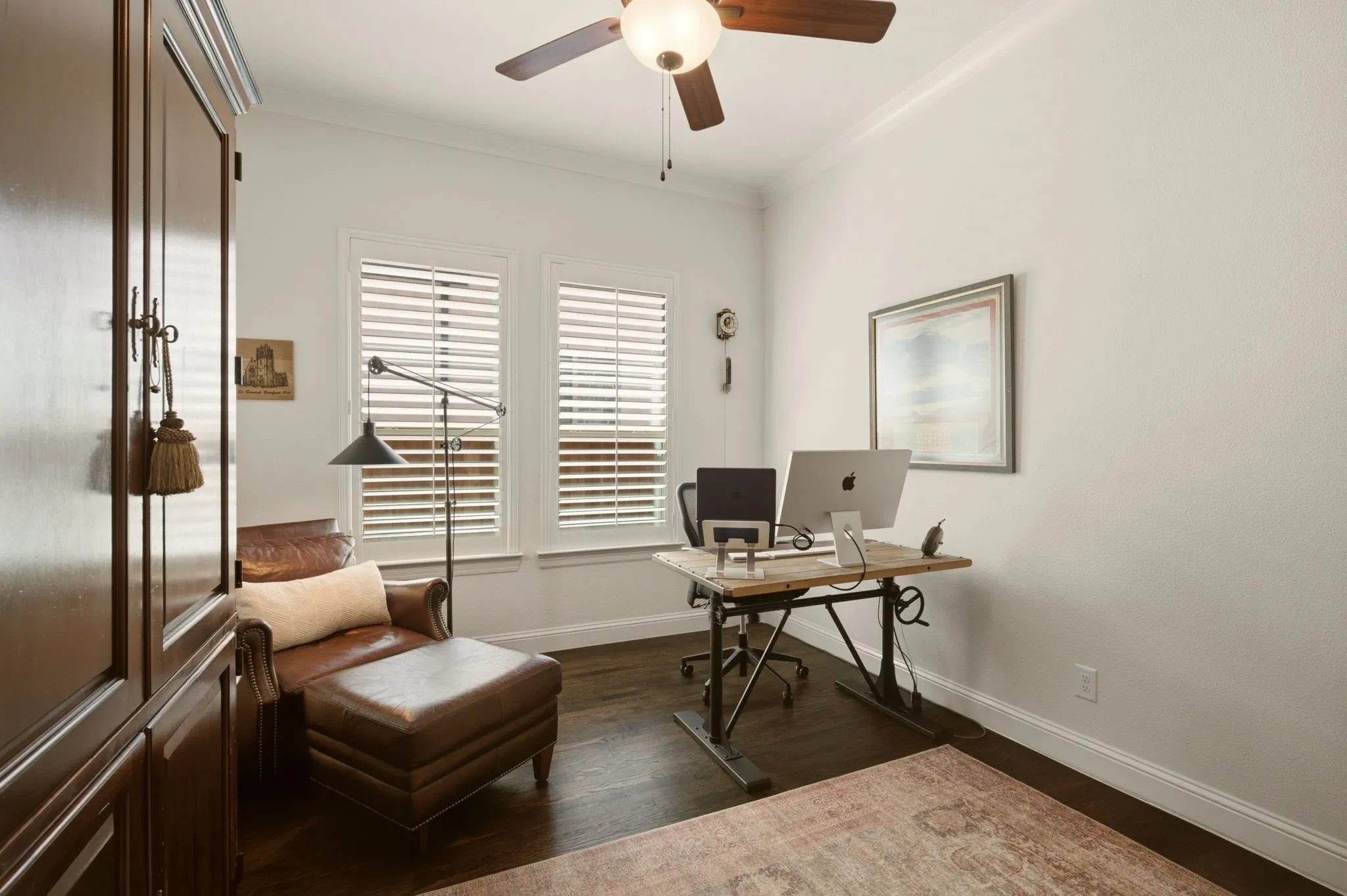 Secluded home office could also be flex space for a second living room, hobby/craft room, homeschool or playroom for kids. Plantation shutters throughout the home.