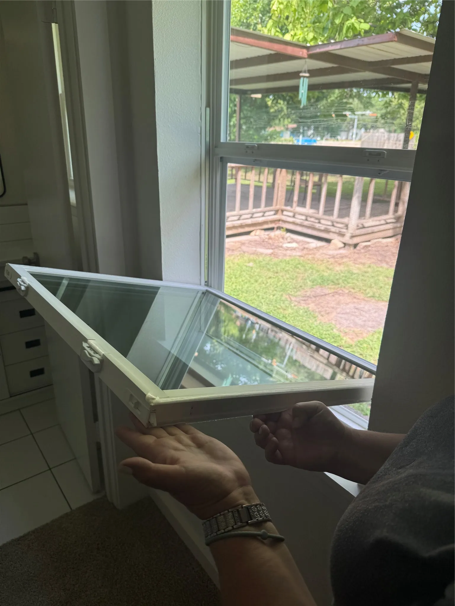 All new windows fold in to clean them from the inside of the house.