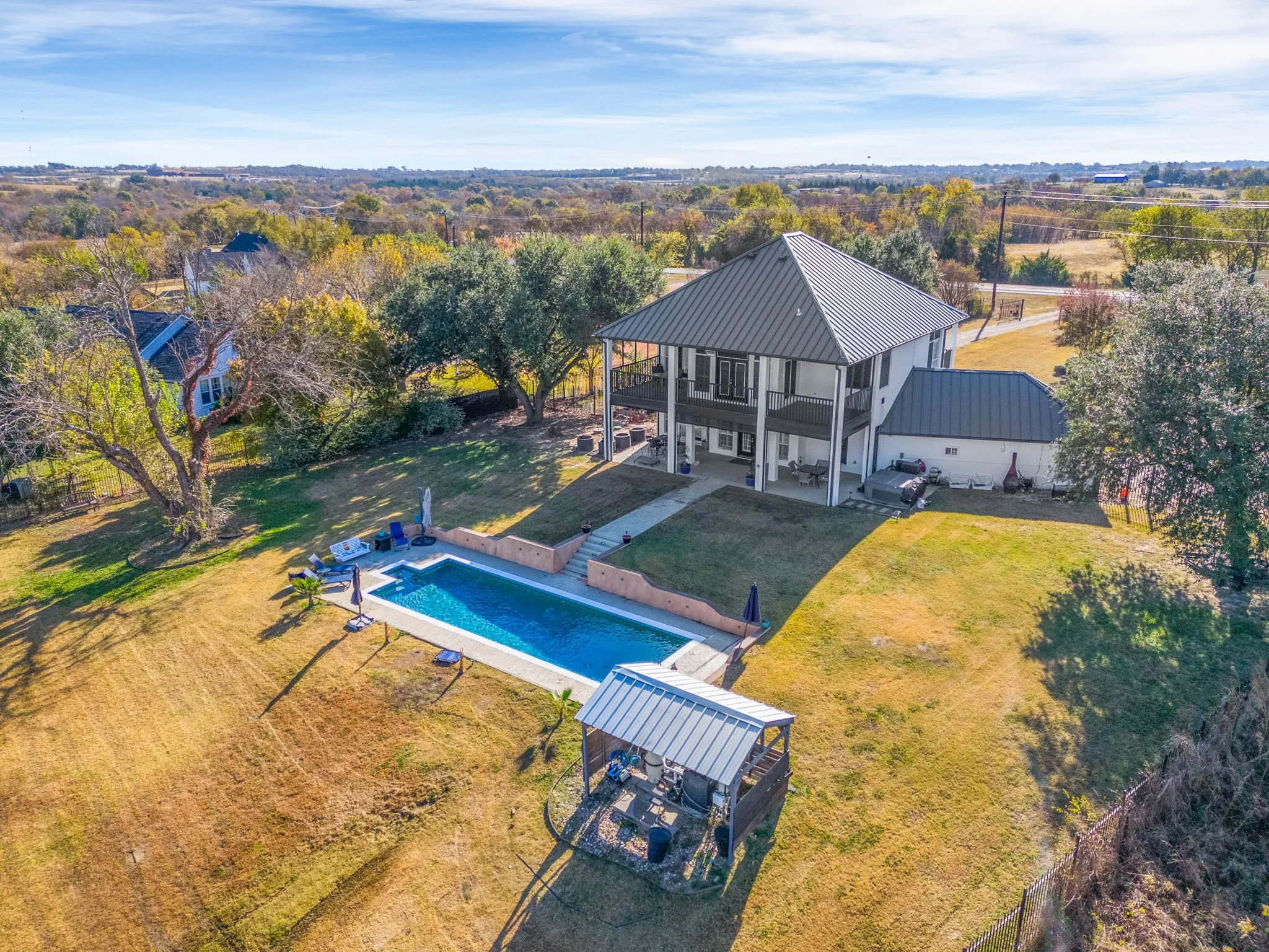 An aerial view shows the impressive size and layout of the property.