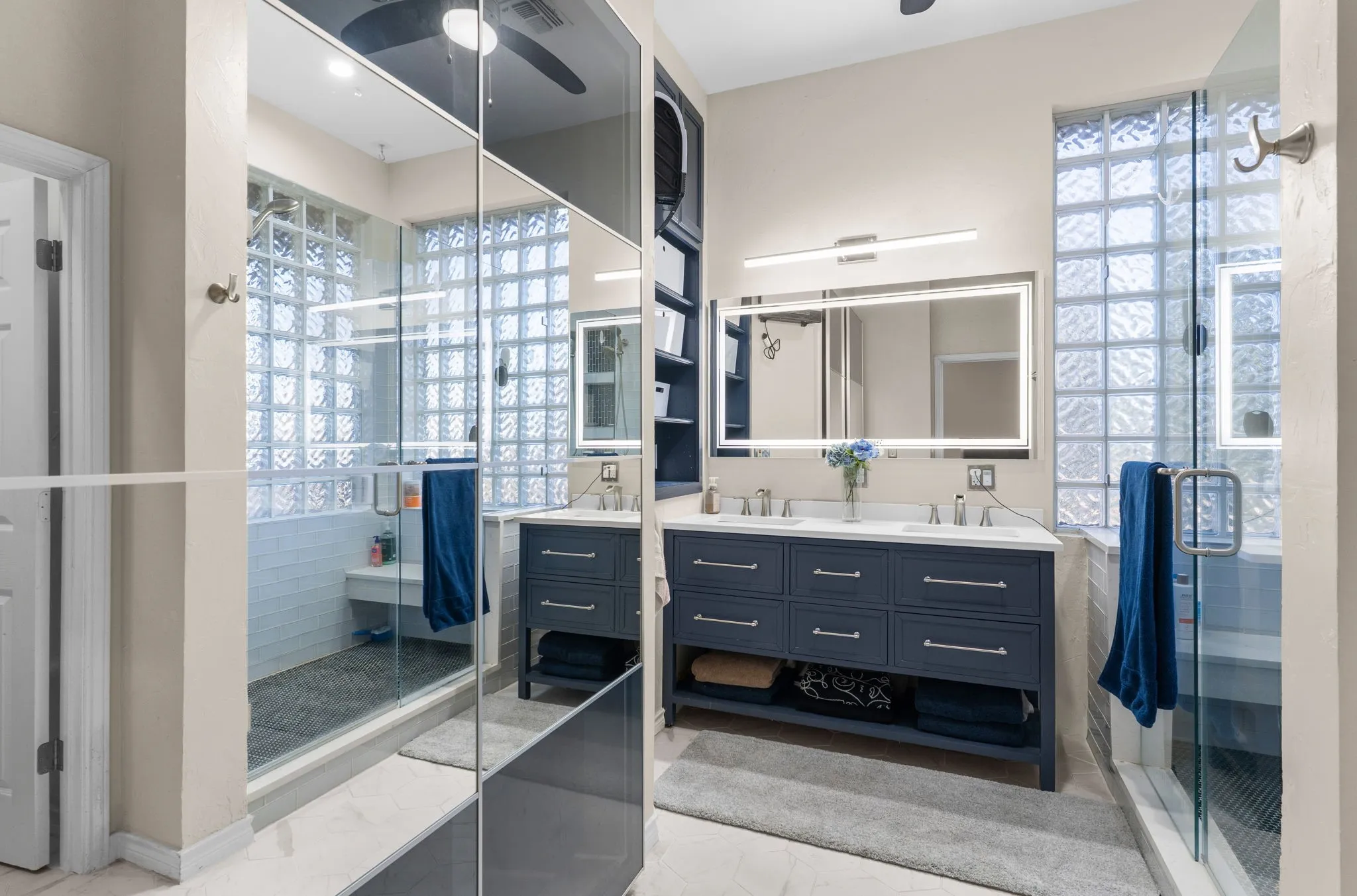 The primary bath has been completely updated for a spa-like feel.