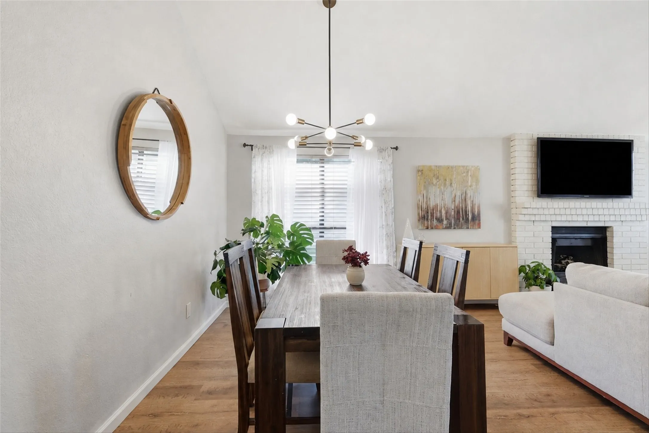 Open-concept living space with vaulted ceilings