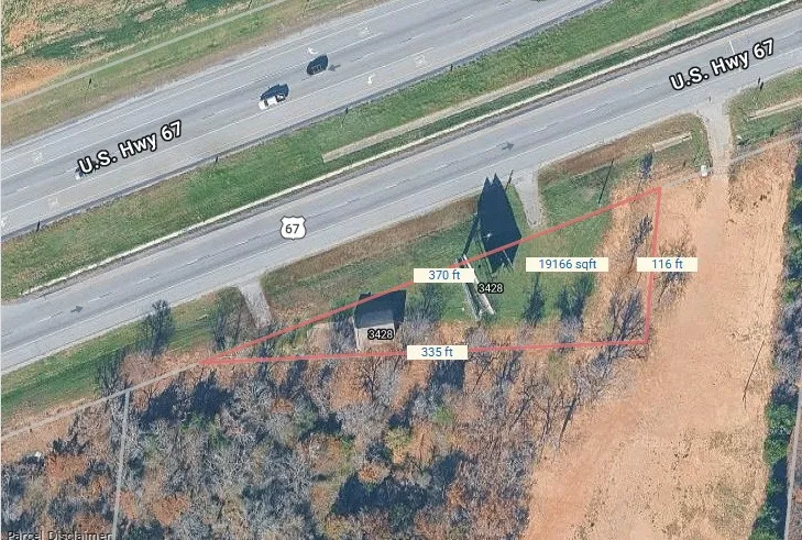 Aerial Survey. Illustrating property boundaries and dimensions adjacent to a highway