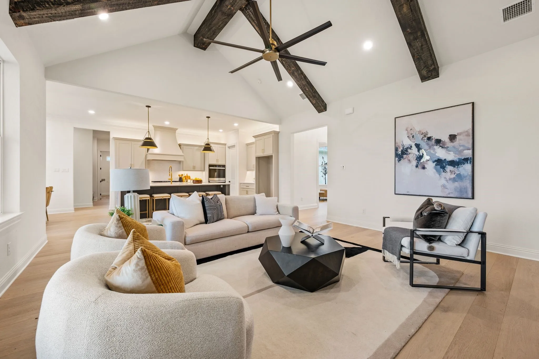 Vaulted ceiling with exposed wood beams