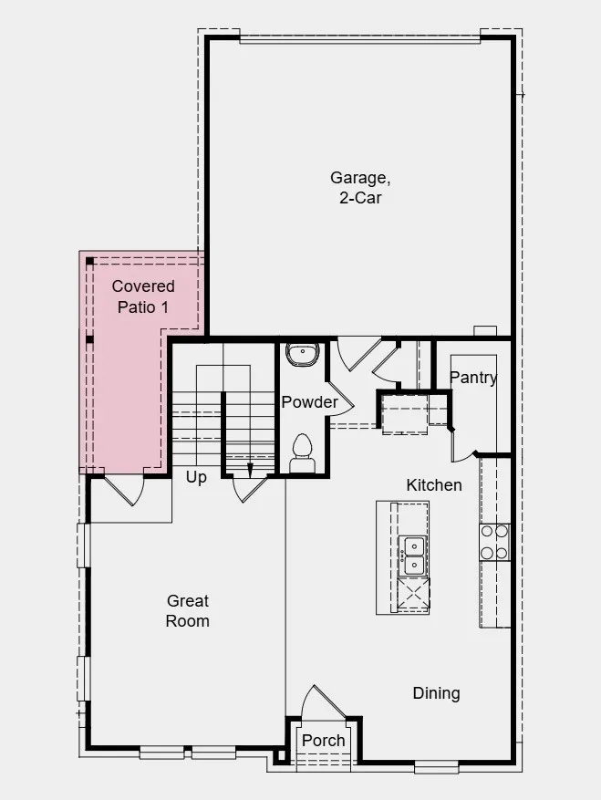 First Floor Plan -  Additional Highlights Include: obscure window in the primary bathroom, gas drop for outdoor use, 8' front door, and brick front porch