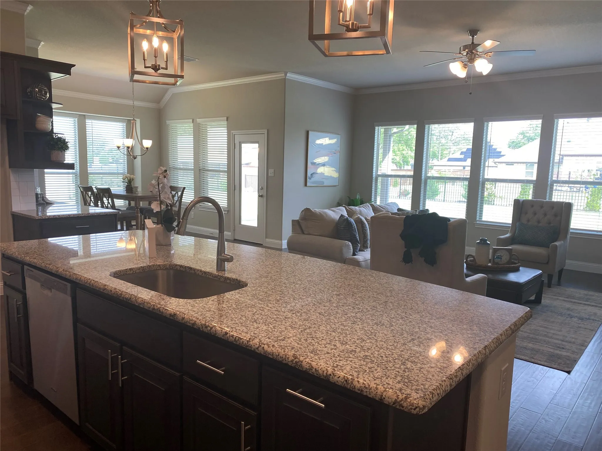 Kitchen featuring sink, dishwasher, a healthy amount of sunlight, and dark hardwood / wood-style floors