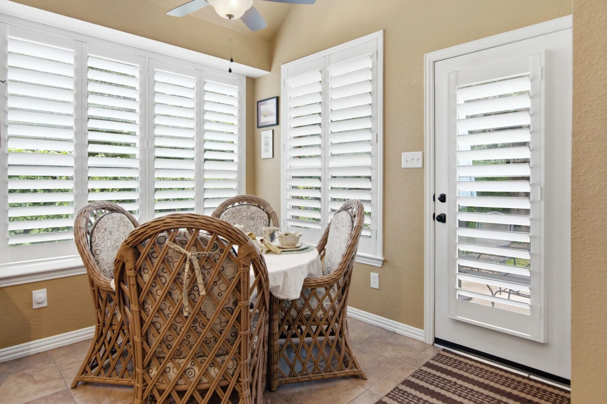 The breakfast area has window seat that looks out onto your lovely backyard.