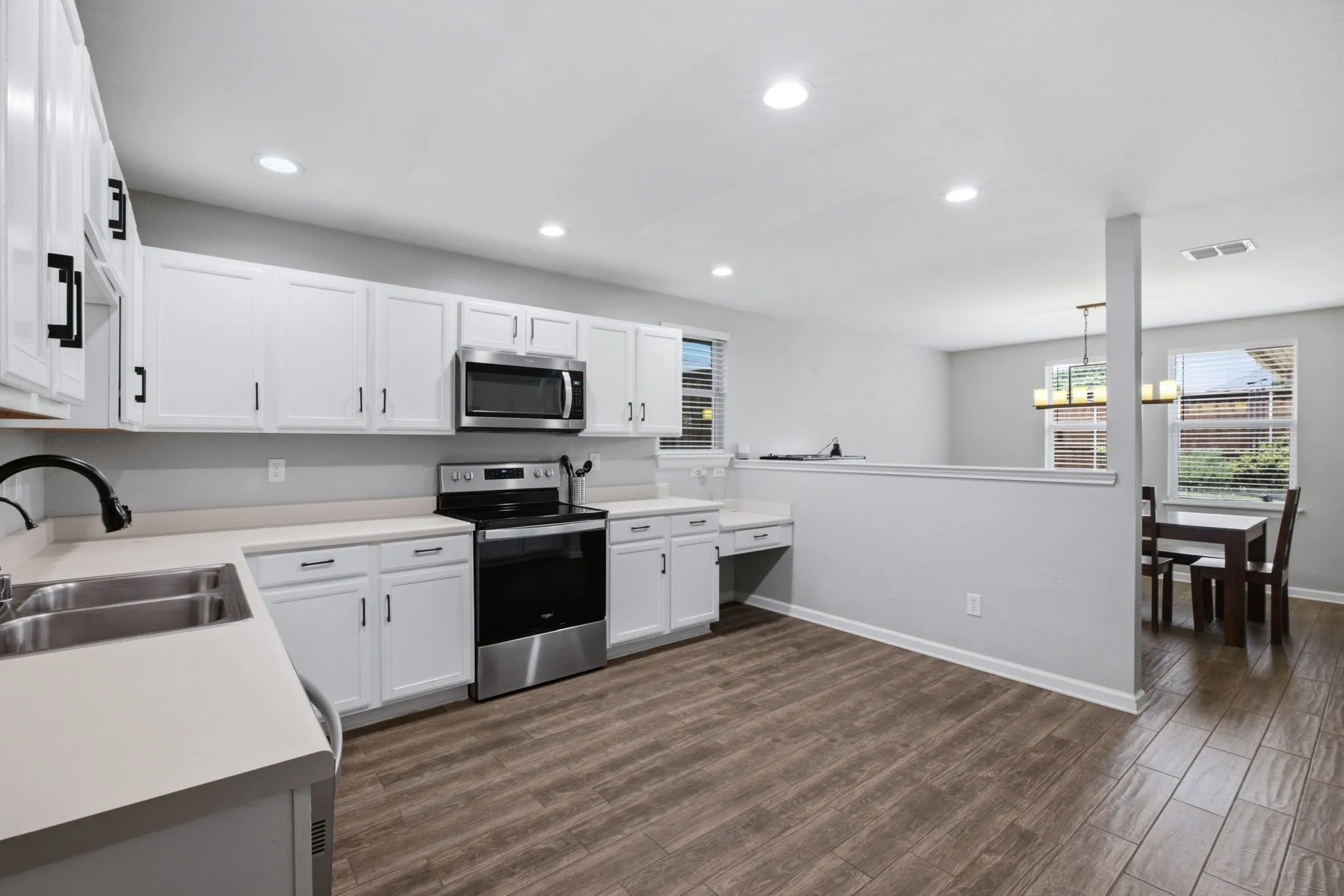 Kitchen open to dining area