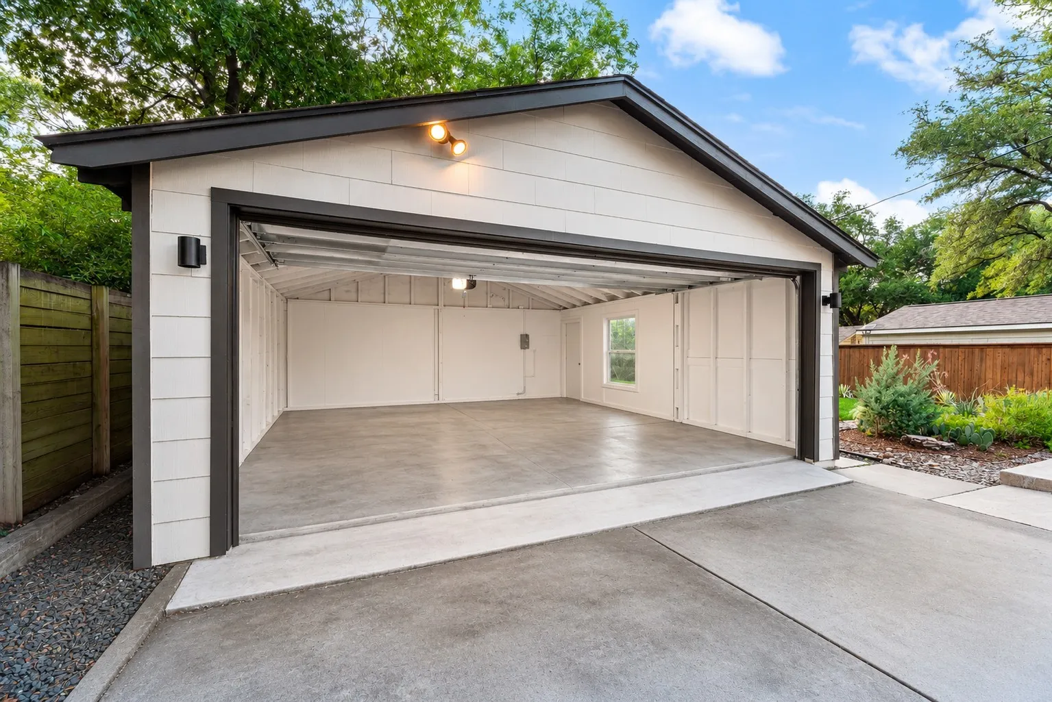 Garage with New Faux Wood Door
