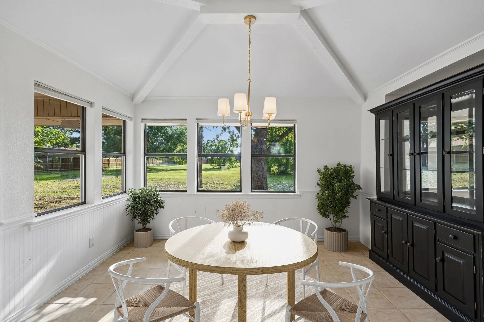 Walls of windows with backyard view