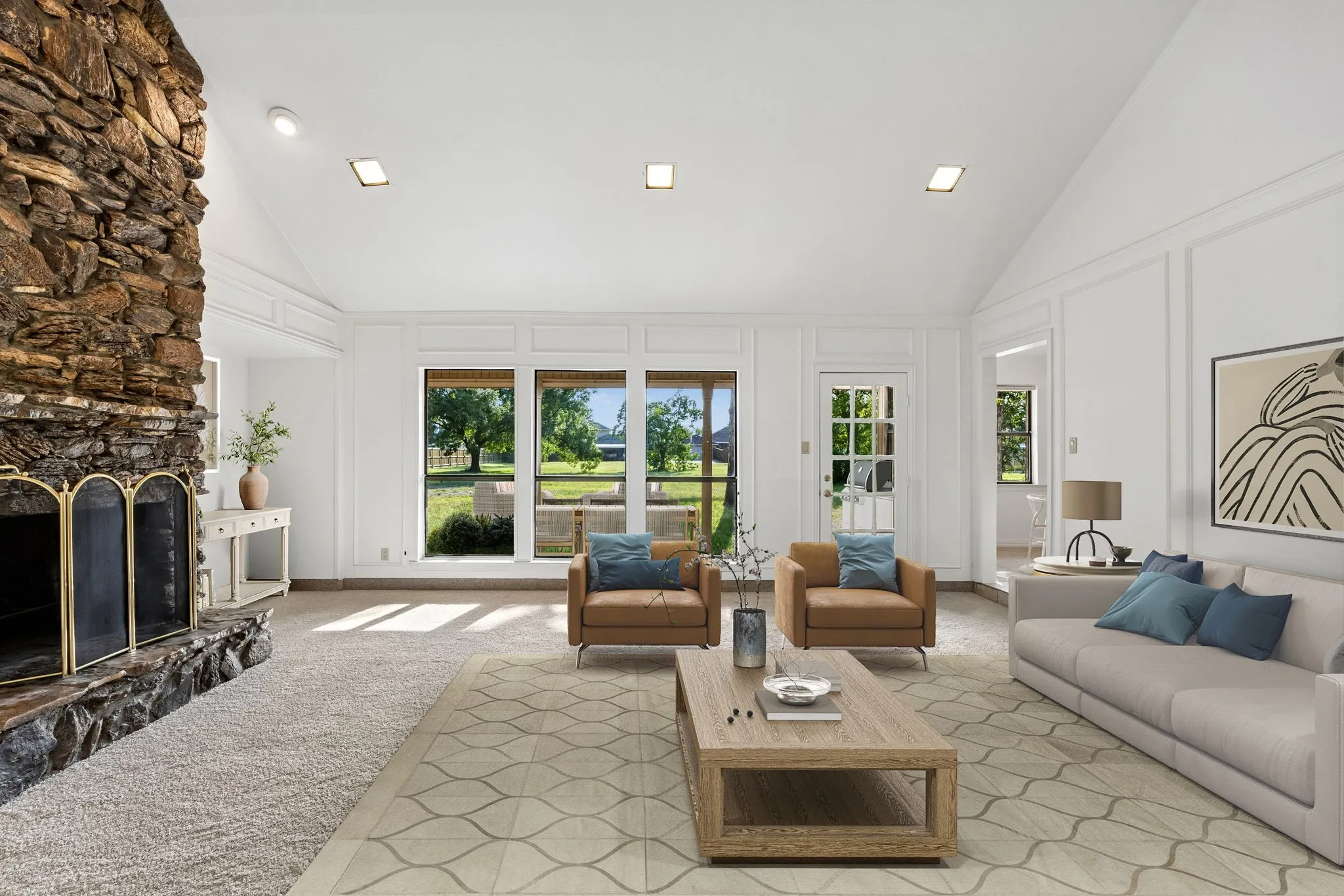 Spacious living room with vaulted ceilings