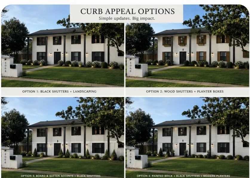 AI generated suggestions for shutters and landscaping.