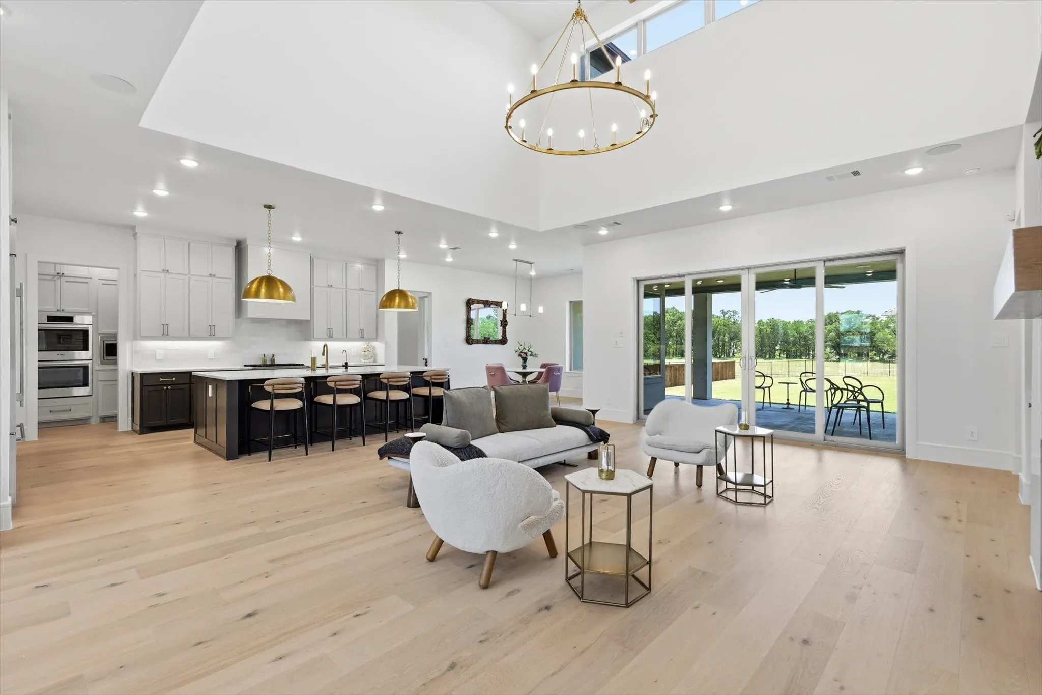 This view of the living area shows the openness to the kitchen.