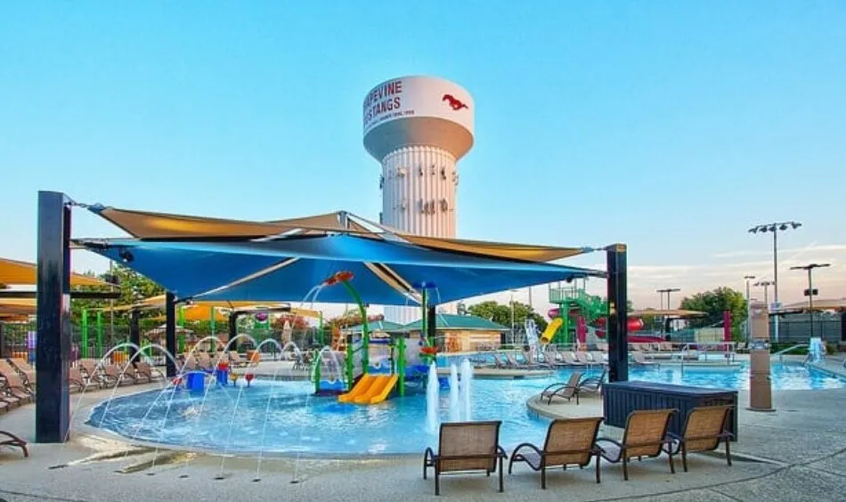 Dove Park offers something for everyone, including Dove Waterpark with waterslides, a diving board, zero-depth entry, sprayground, and concession stand. Daily admission is approximately $3 for Grapevine residents!