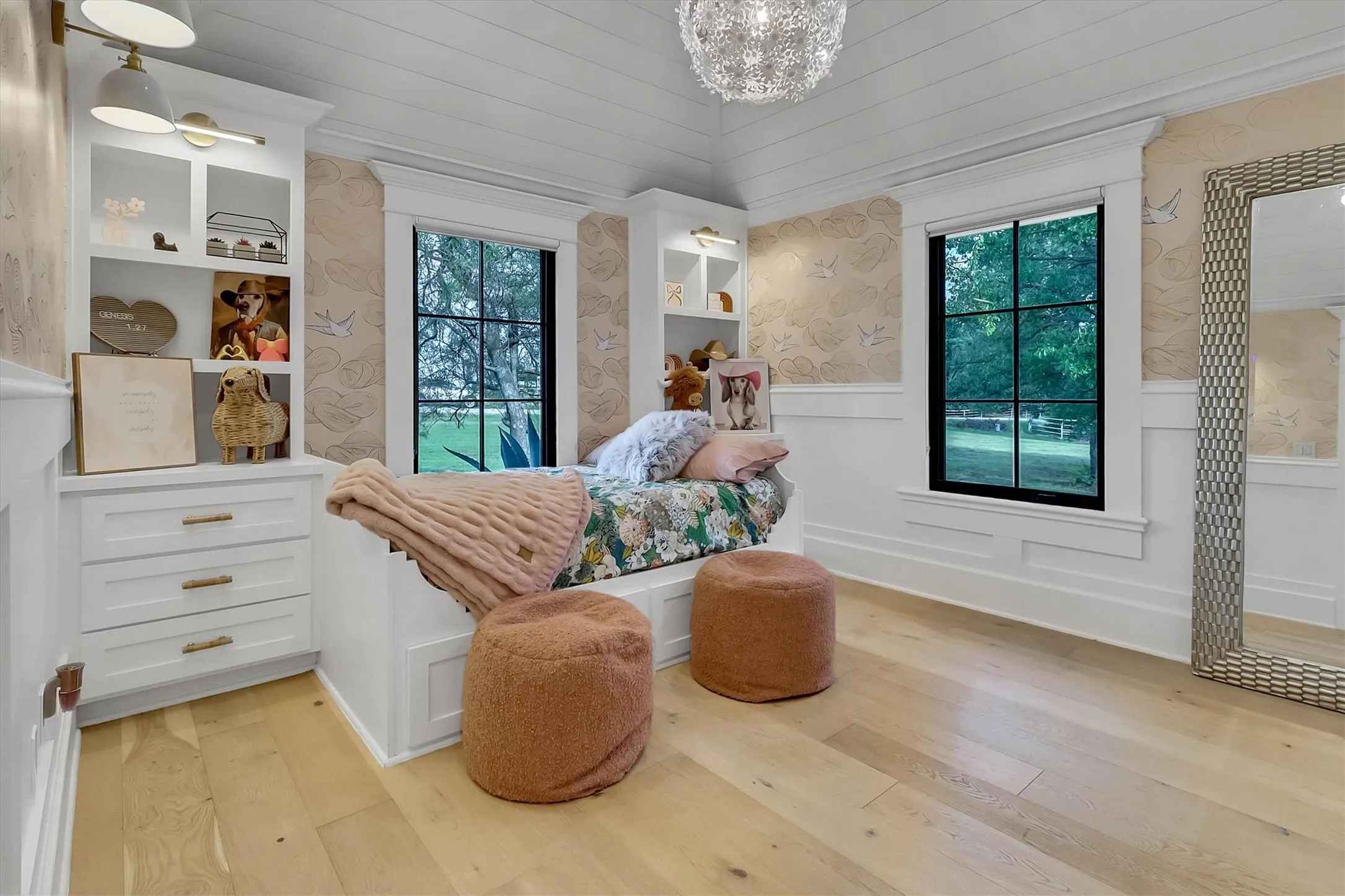Built-in bed frame with integrated storage and shelving