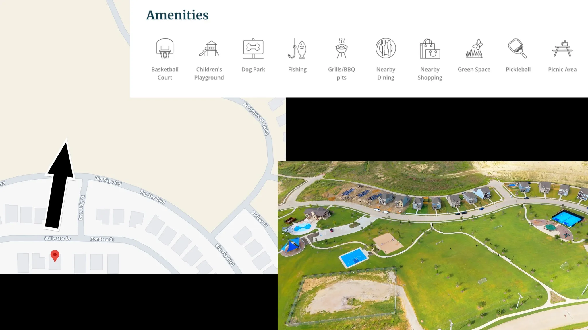 Aerial View showing proximity to Big Sky Amenities across Big Sky Blvd.