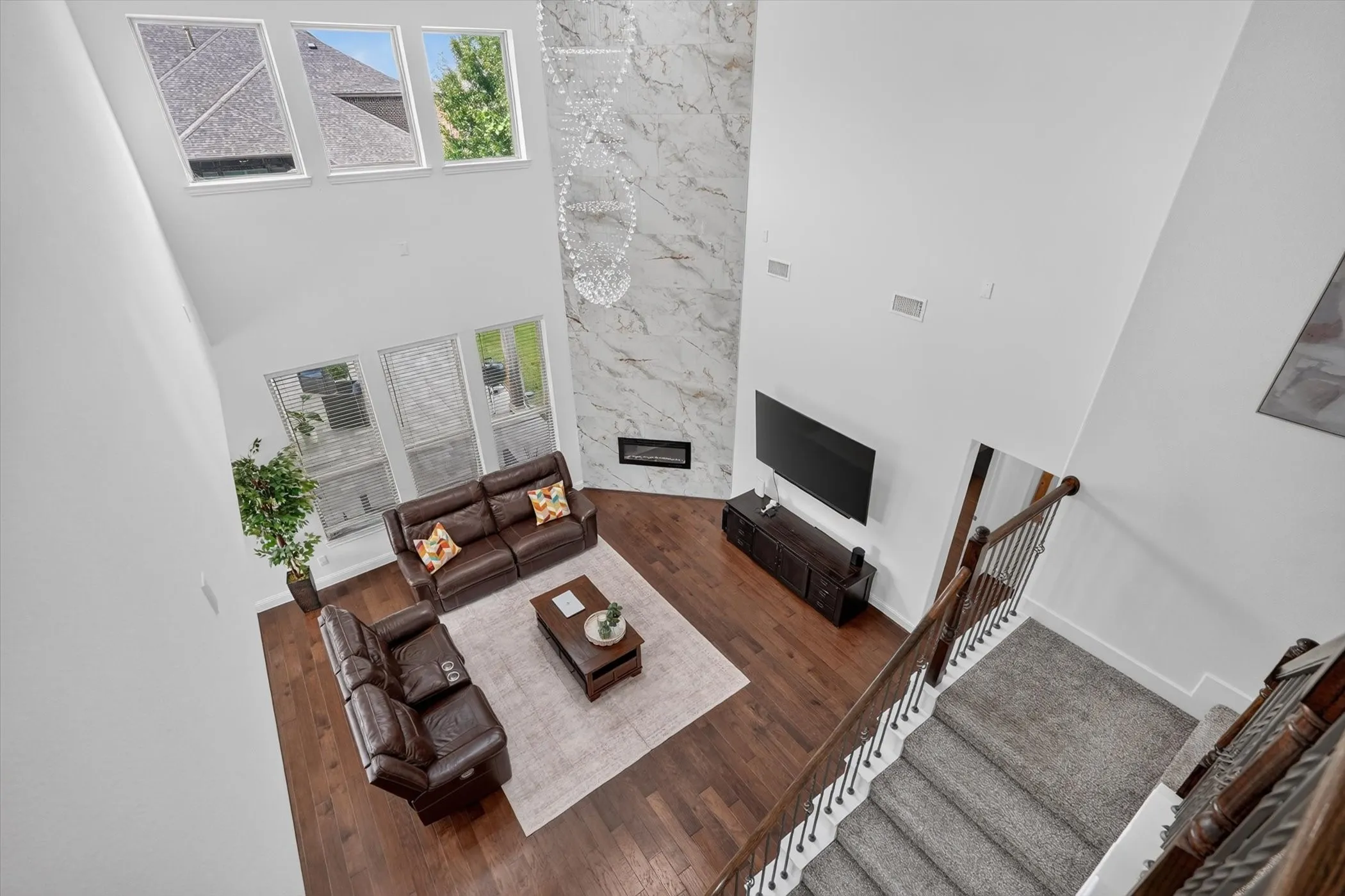 Floor to Celing fireplace and windows