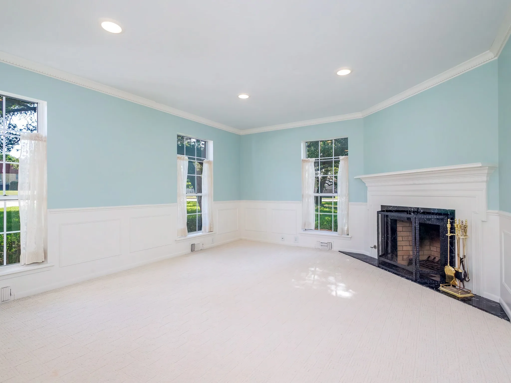 Large living room with fireplace