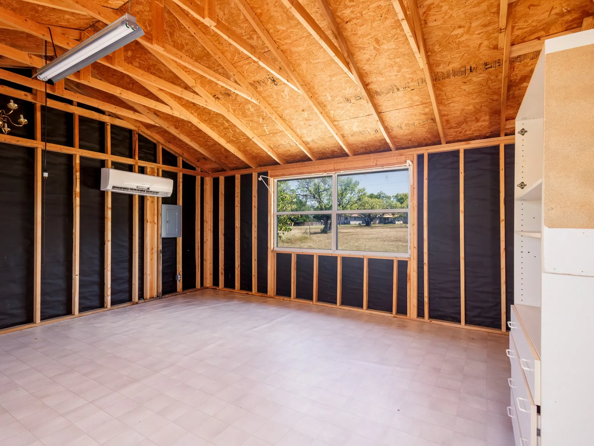 Site built 464 sq, ft Cassata with covered porch. There are two rooms with underground electrical service. Water & sewer is available in approx 10 ft.