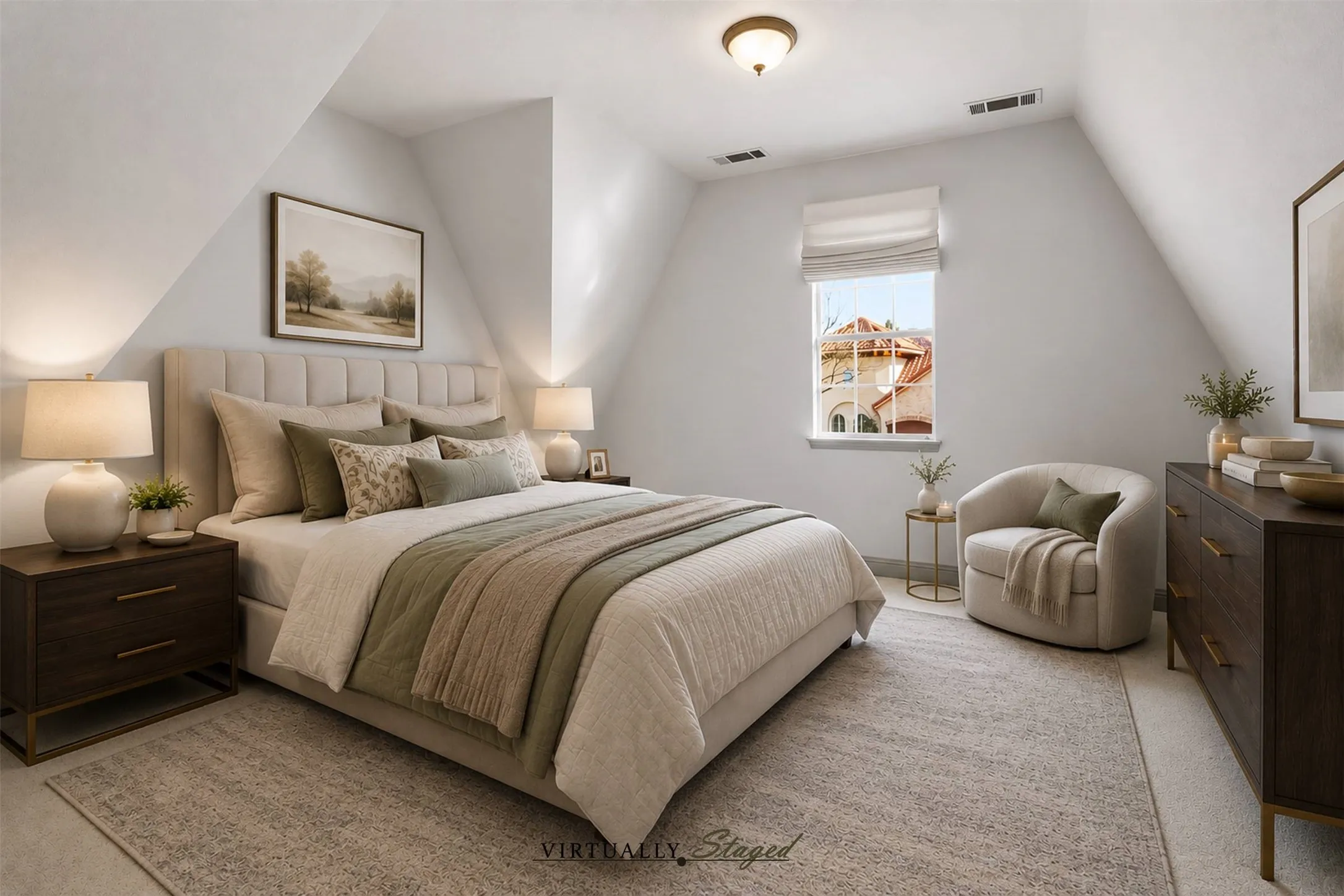 Upstairs space staged as a bedroom