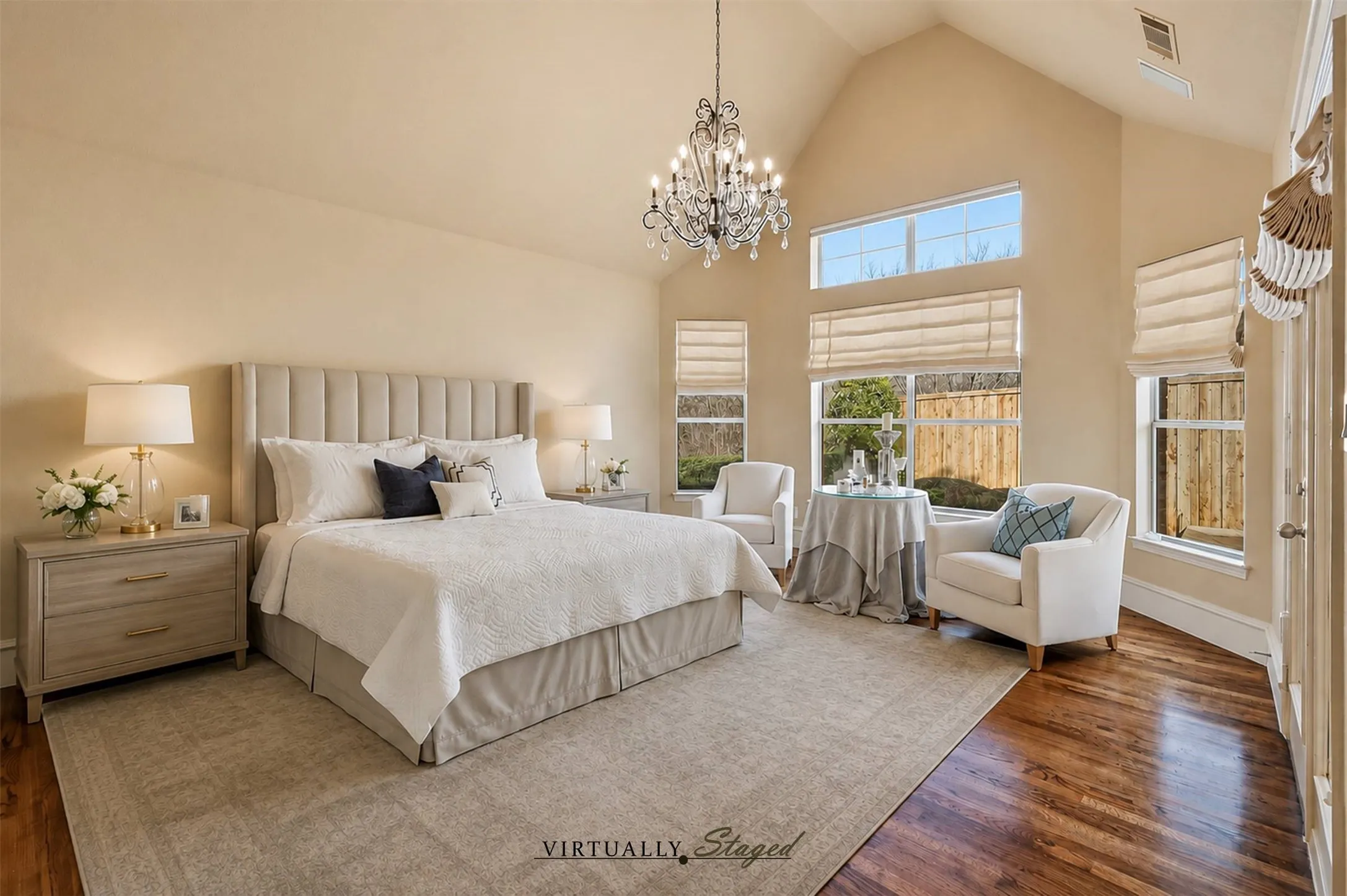 Tall ceilings, lots of windows and access to a private screened area