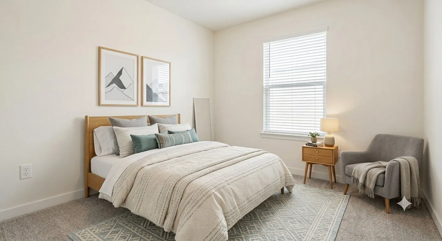 Neutral paint palette and light-colored carpeting