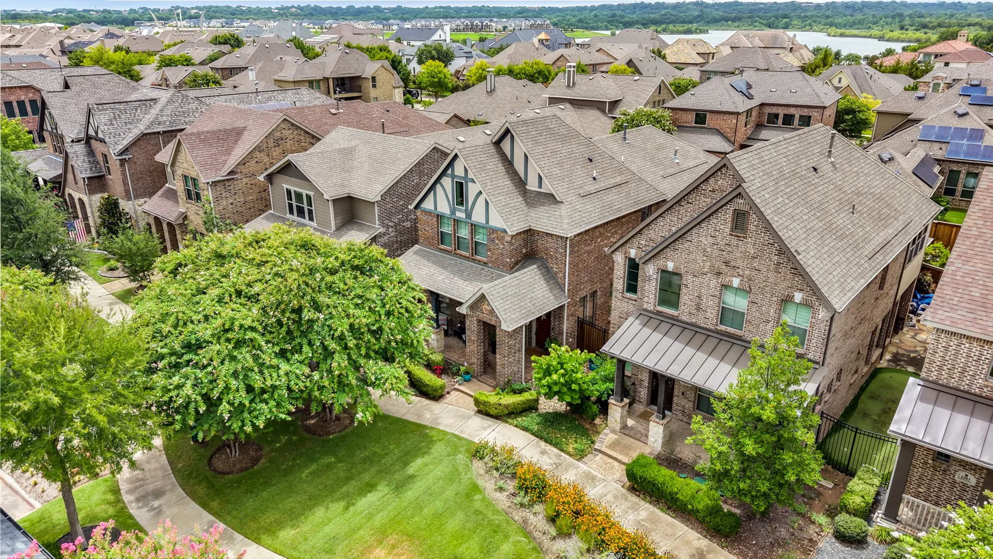 Traditional brick exterior with gabled rooflines