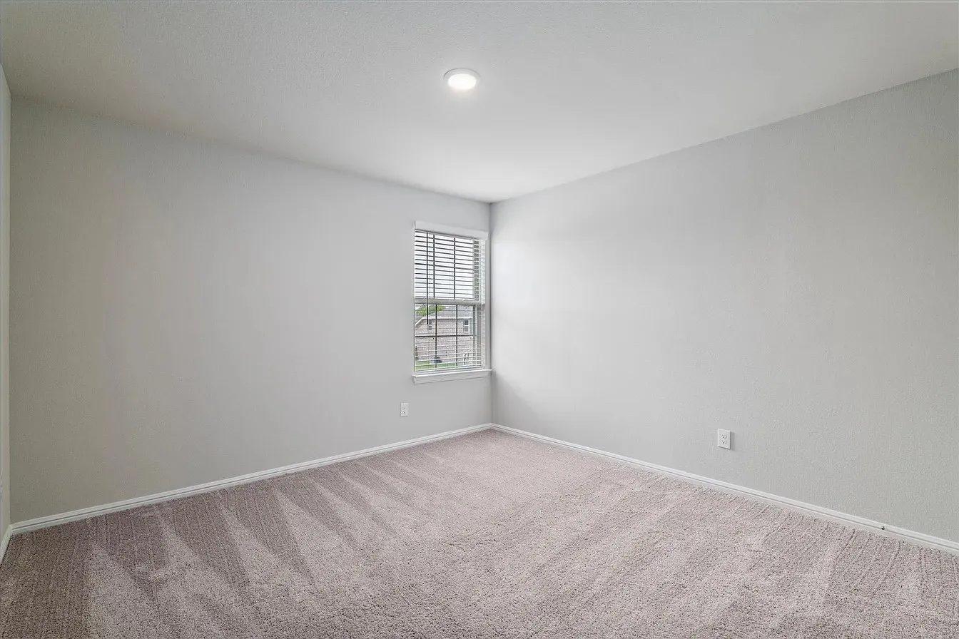 Neutral-toned wall-to-wall carpeting and light gray painted walls