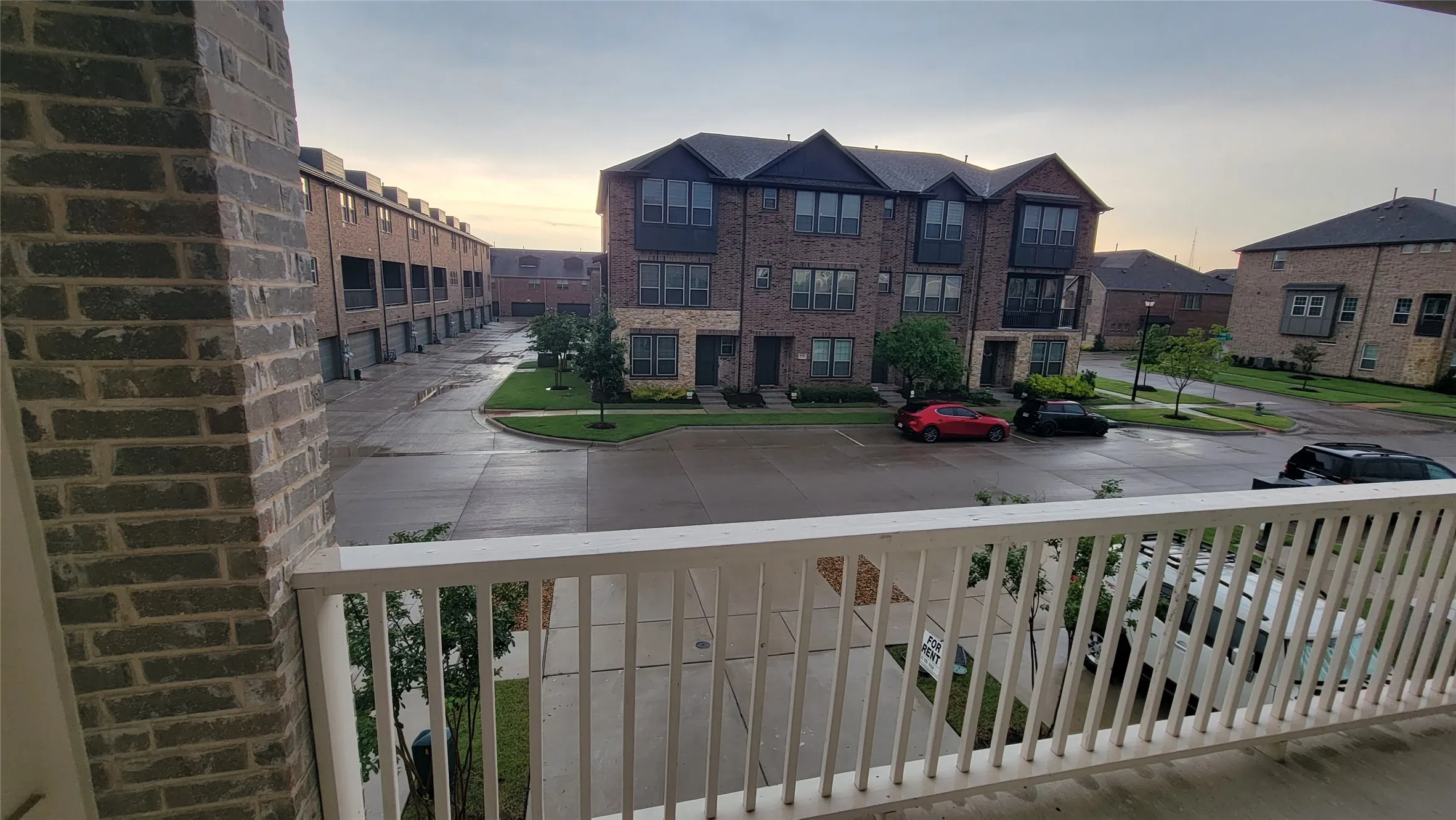 View of balcony at dusk
