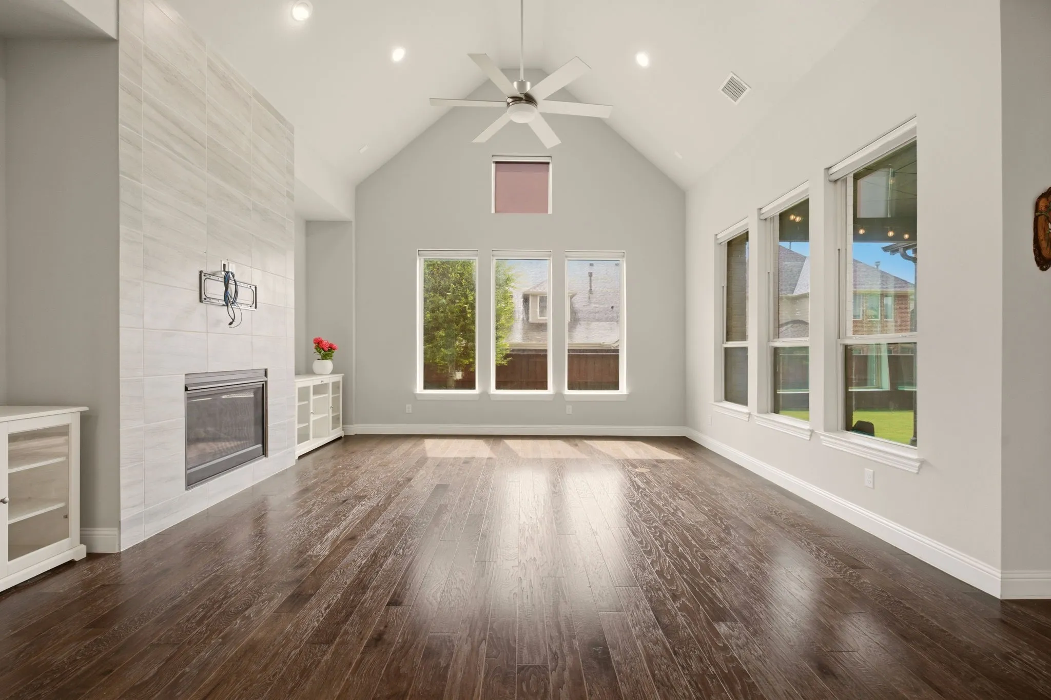 Living Room with Cathedral Ceiling, Gas Log Fireplace