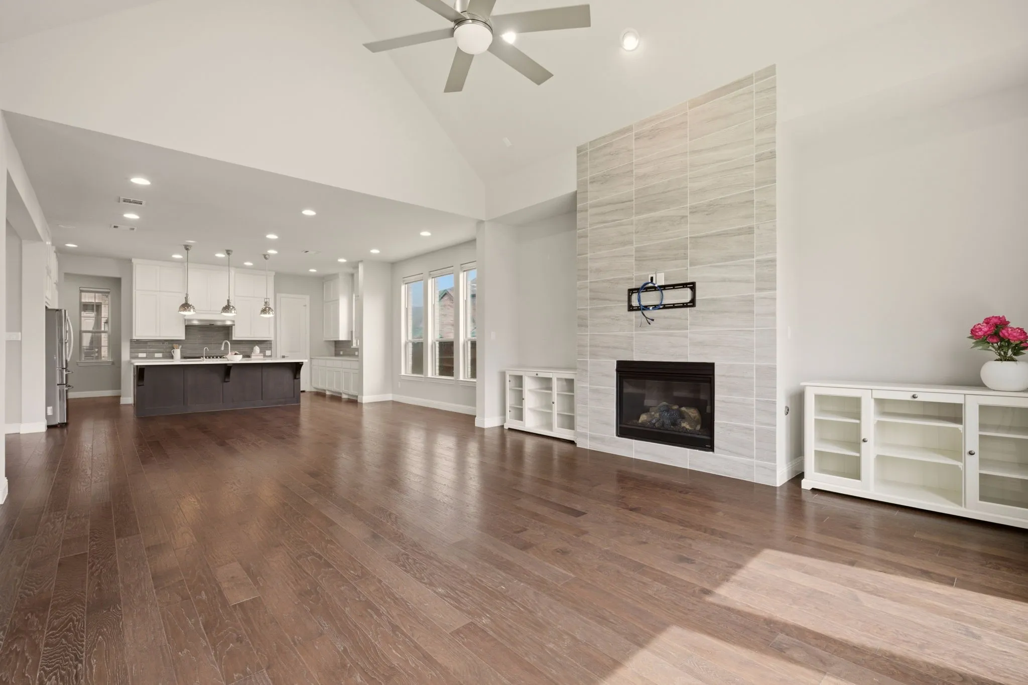 Living Room w/ provided cabinets