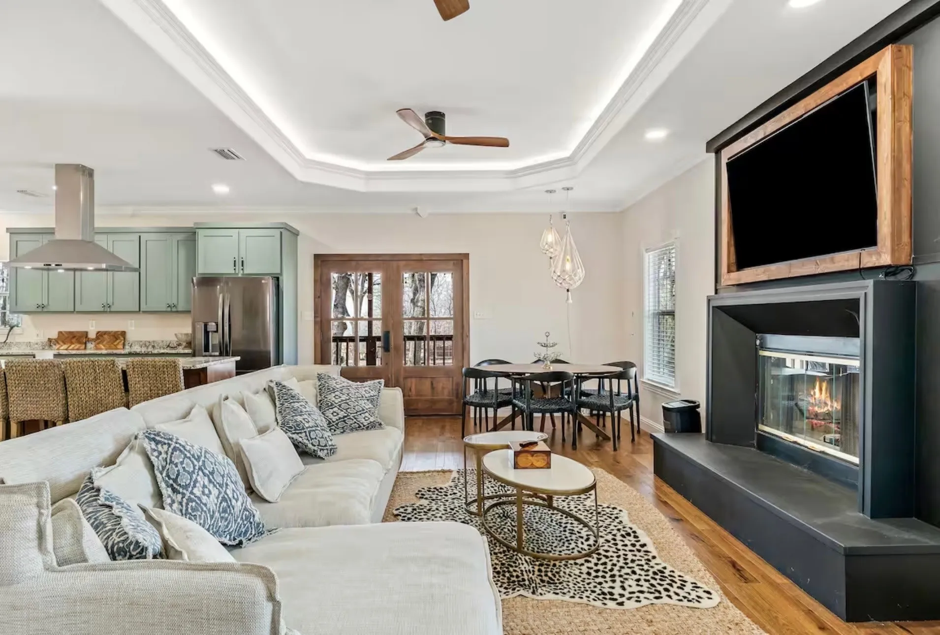 Hardwood flooring throughout an open-concept living area