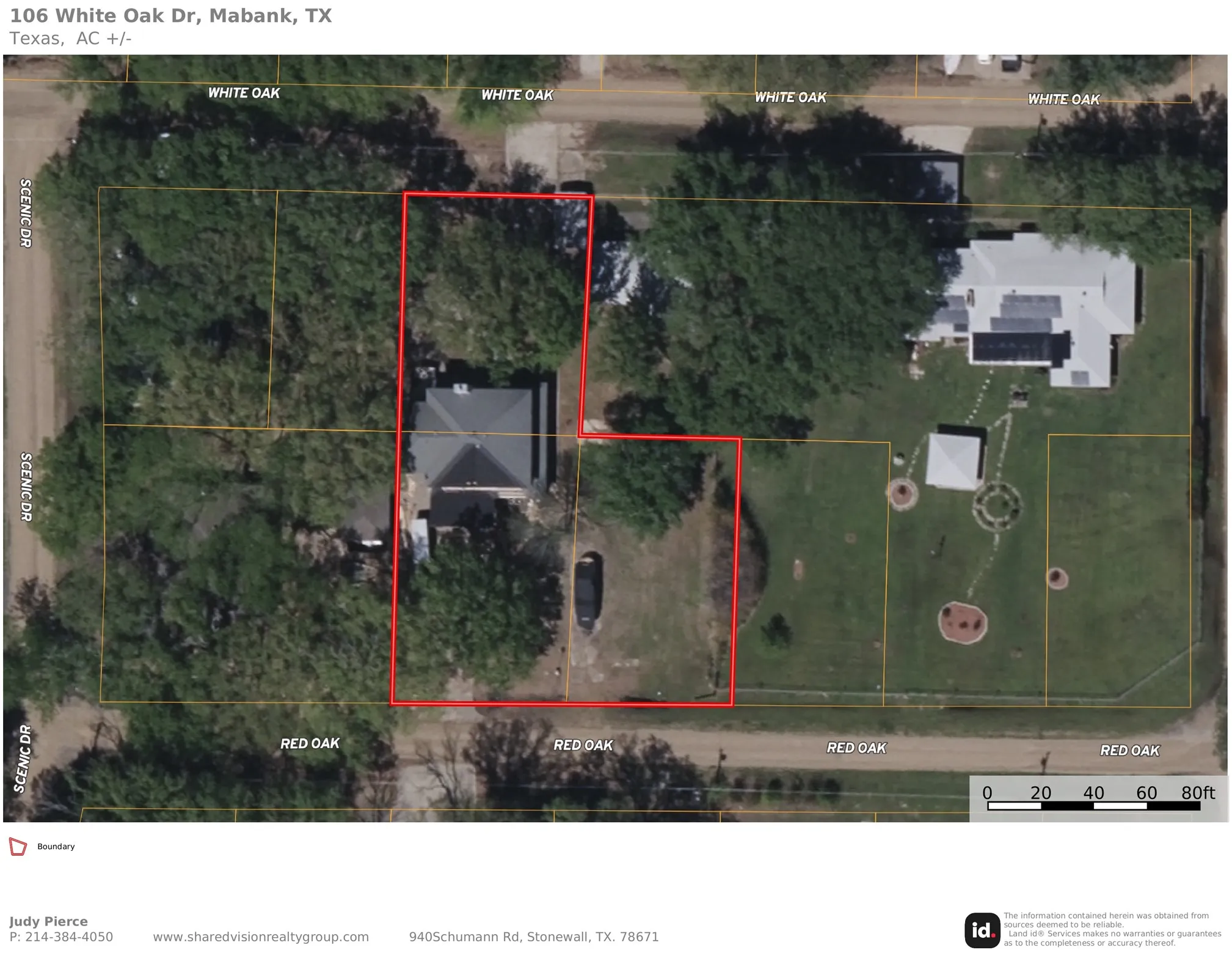 106 White Oak 3 Lots shown on aerial and outlined in Red