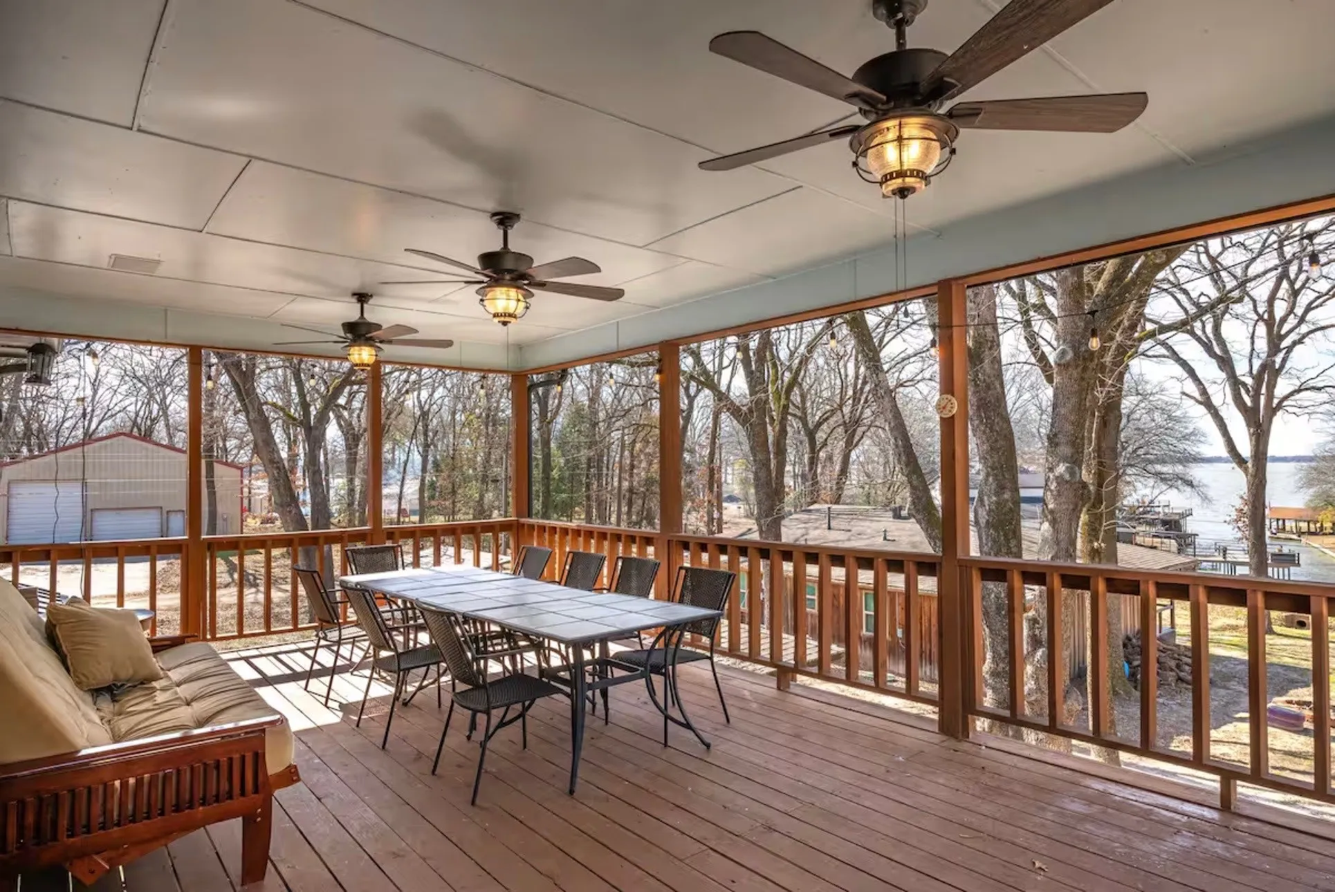 Upper entry deck with lake views and ample room for outdoor living space, dining and entertaining.