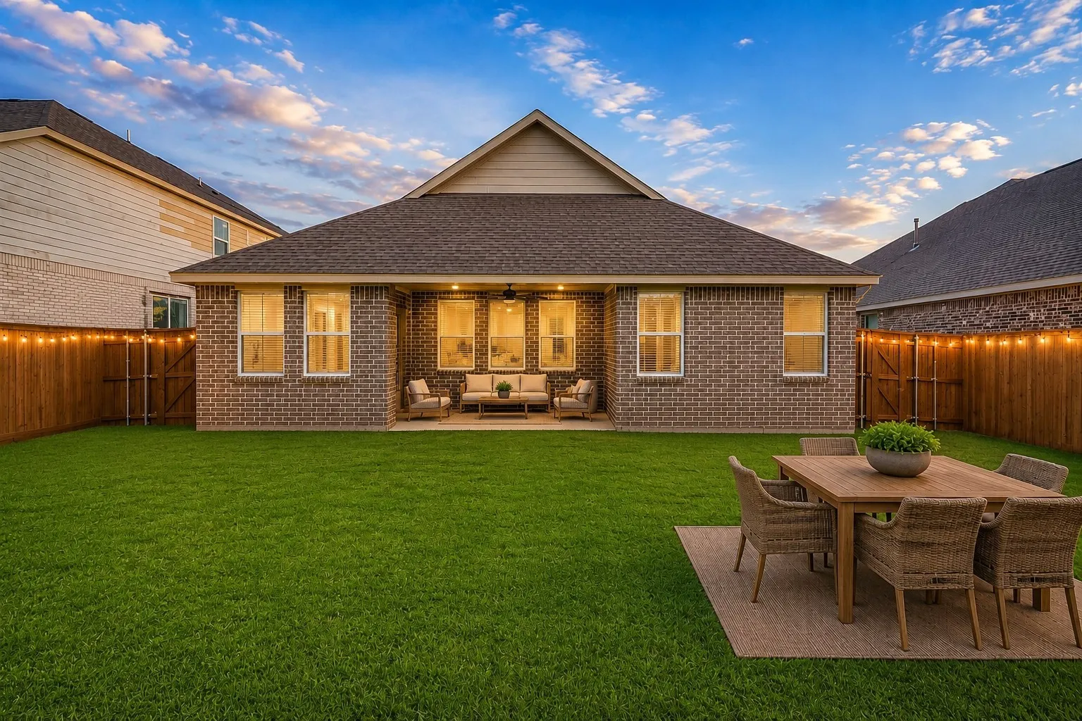 **Virtual Staged** Expansive backyard featuring a lush lawn and a covered patio