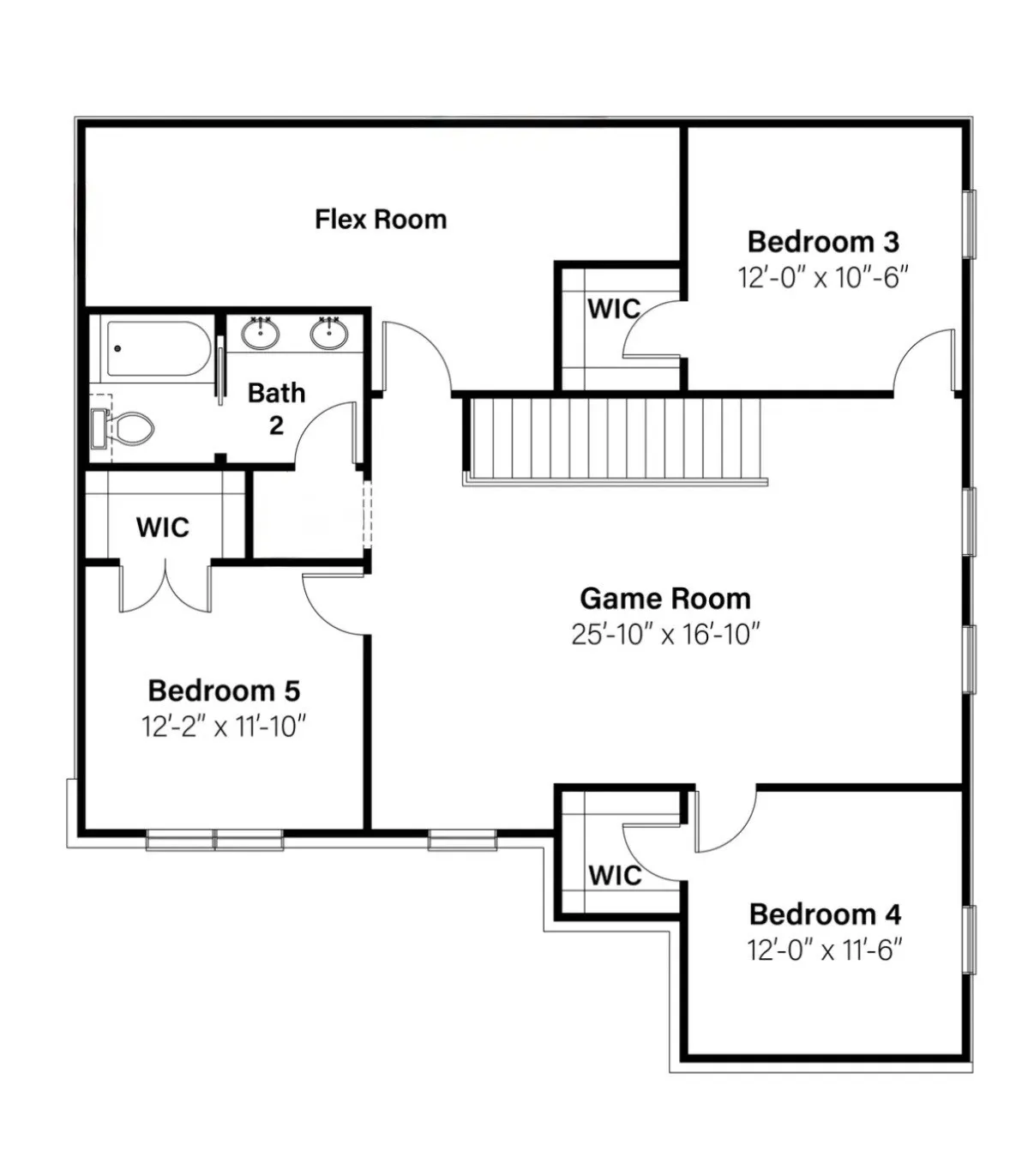 Upstairs floorpan - notice the flex space!