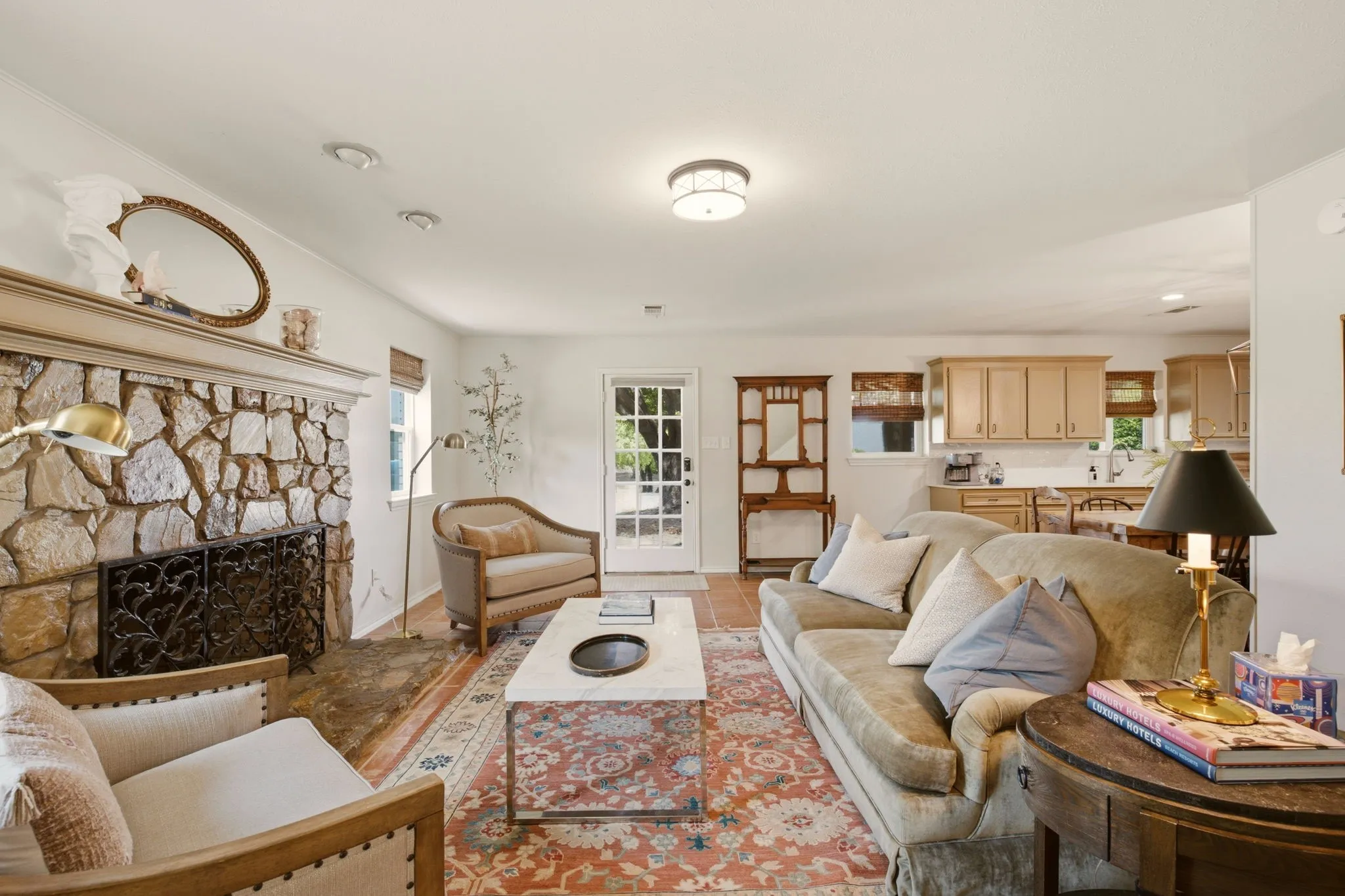 massive stone fireplace w gas starter