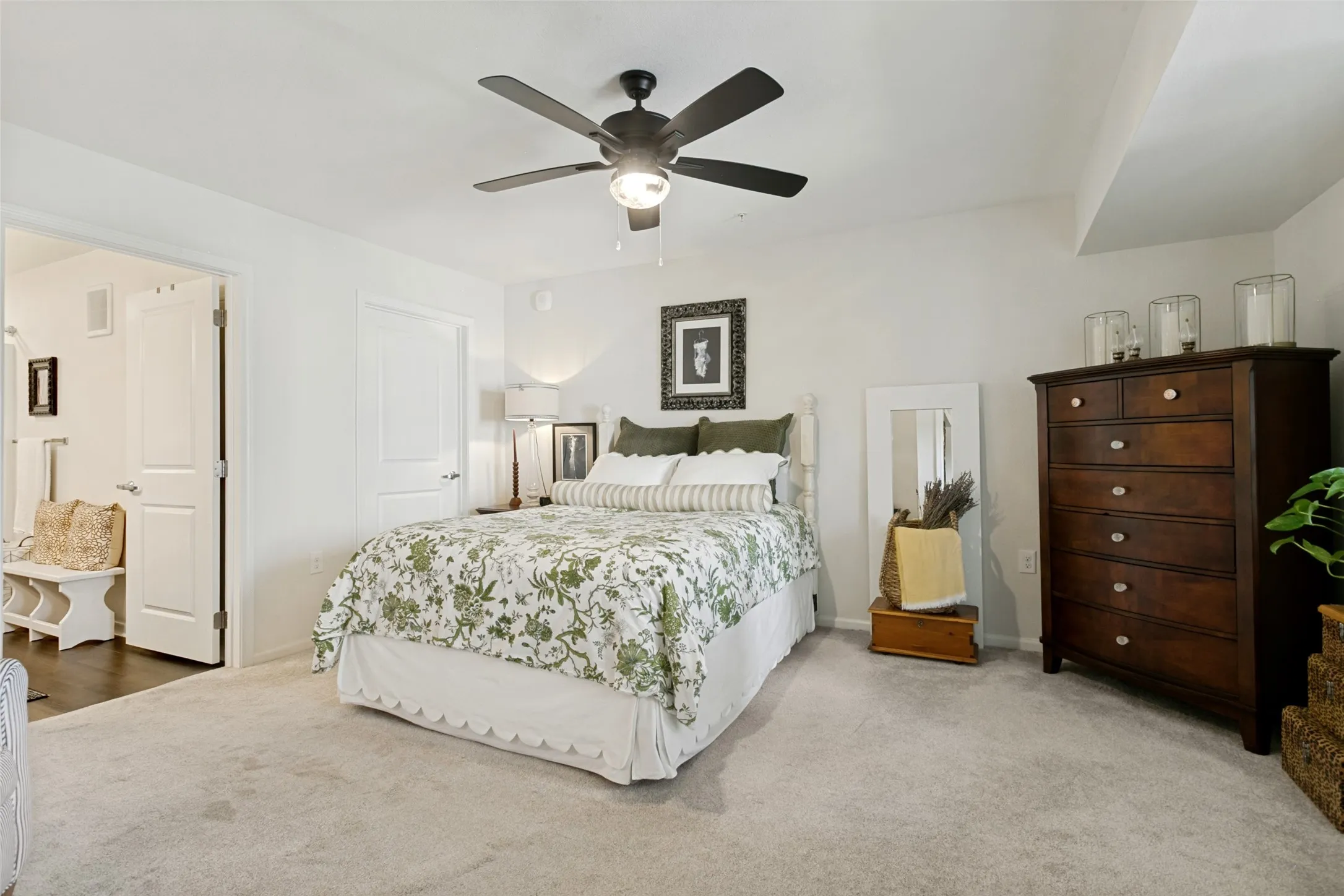 The primary suite is peaceful, spacious and has an ensuite bathroom.