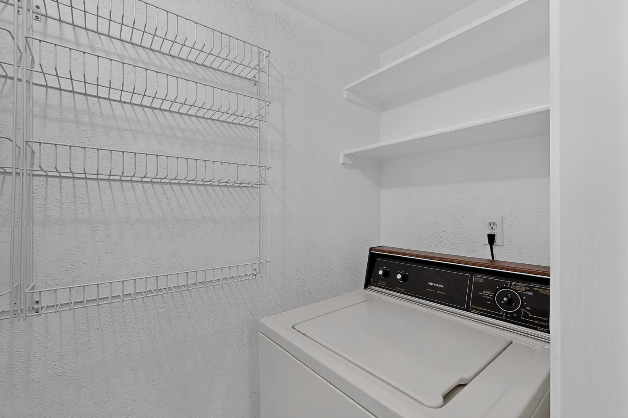 Offers built in shelving.