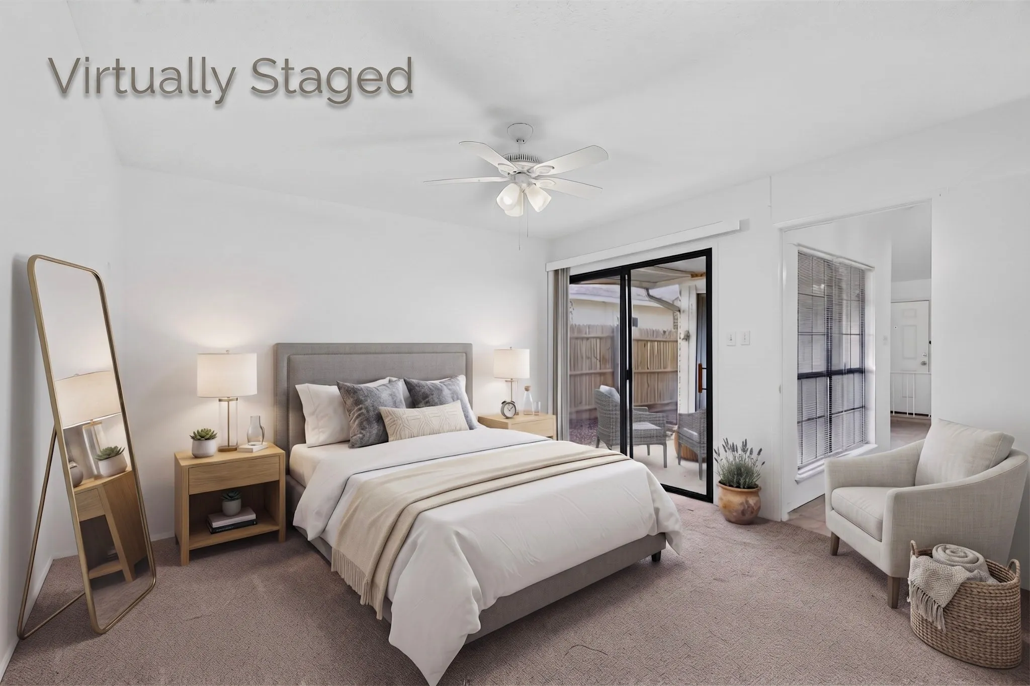 Virtually staged primary bedroom
