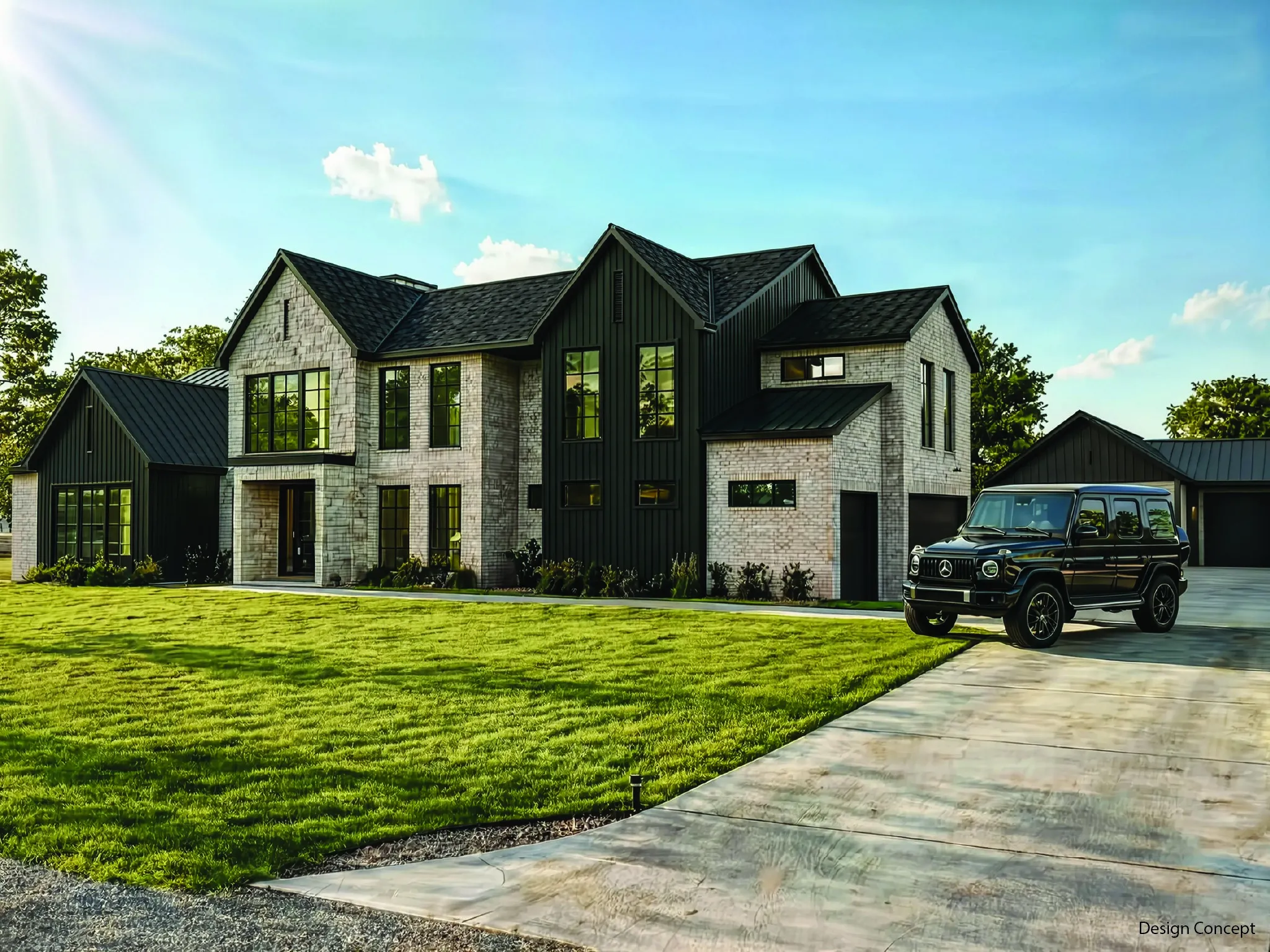 Modern Transitional Luxury Estate architectural design an attached 3 -car garage, and a separate detached  Guest Villa