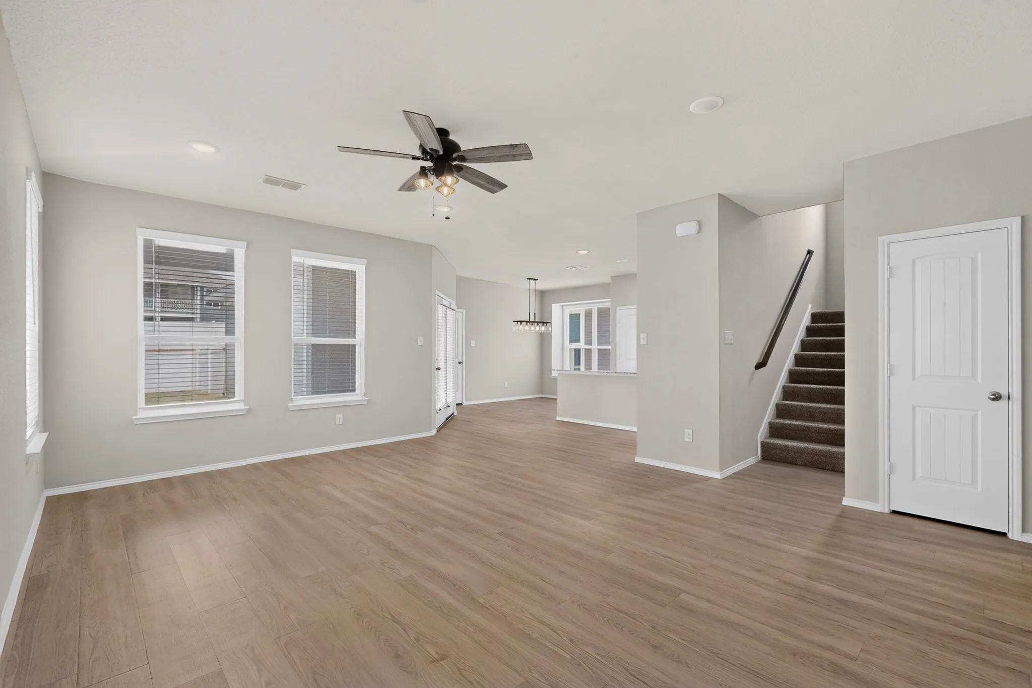 Living room opens to kitchen