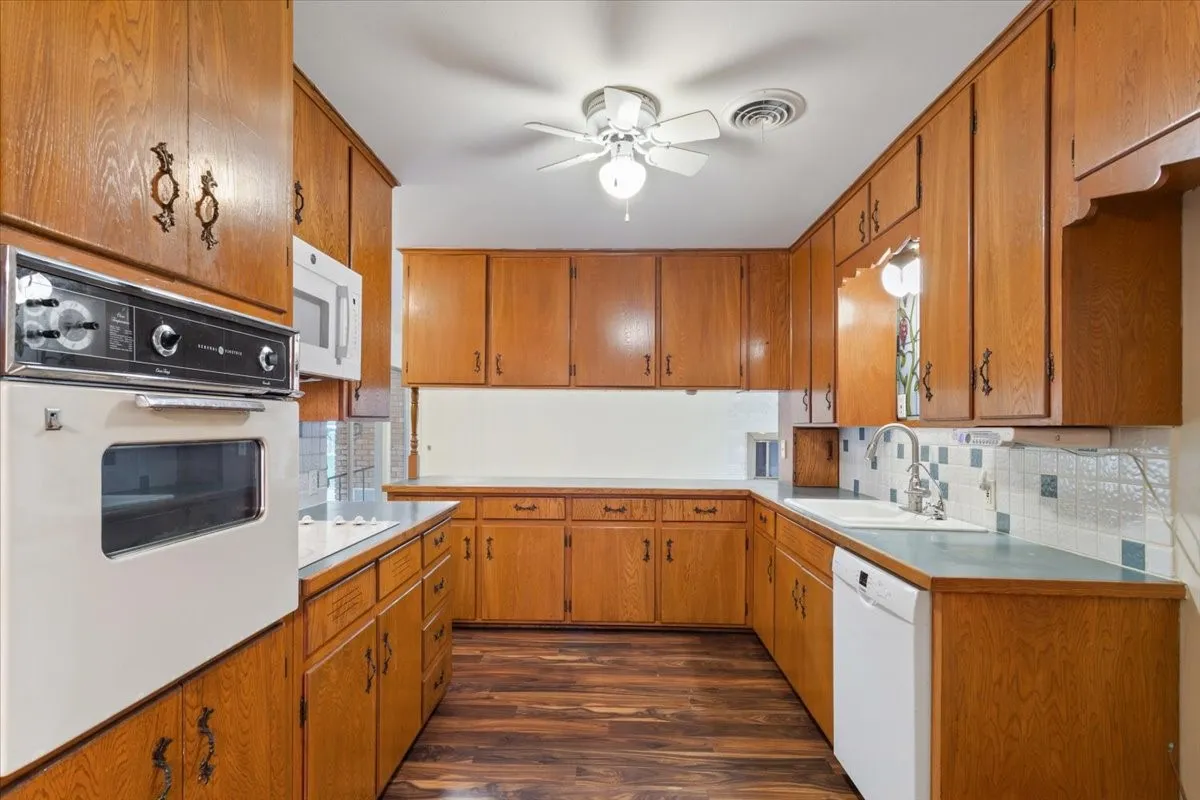 Kitchen with original wood cabinetry