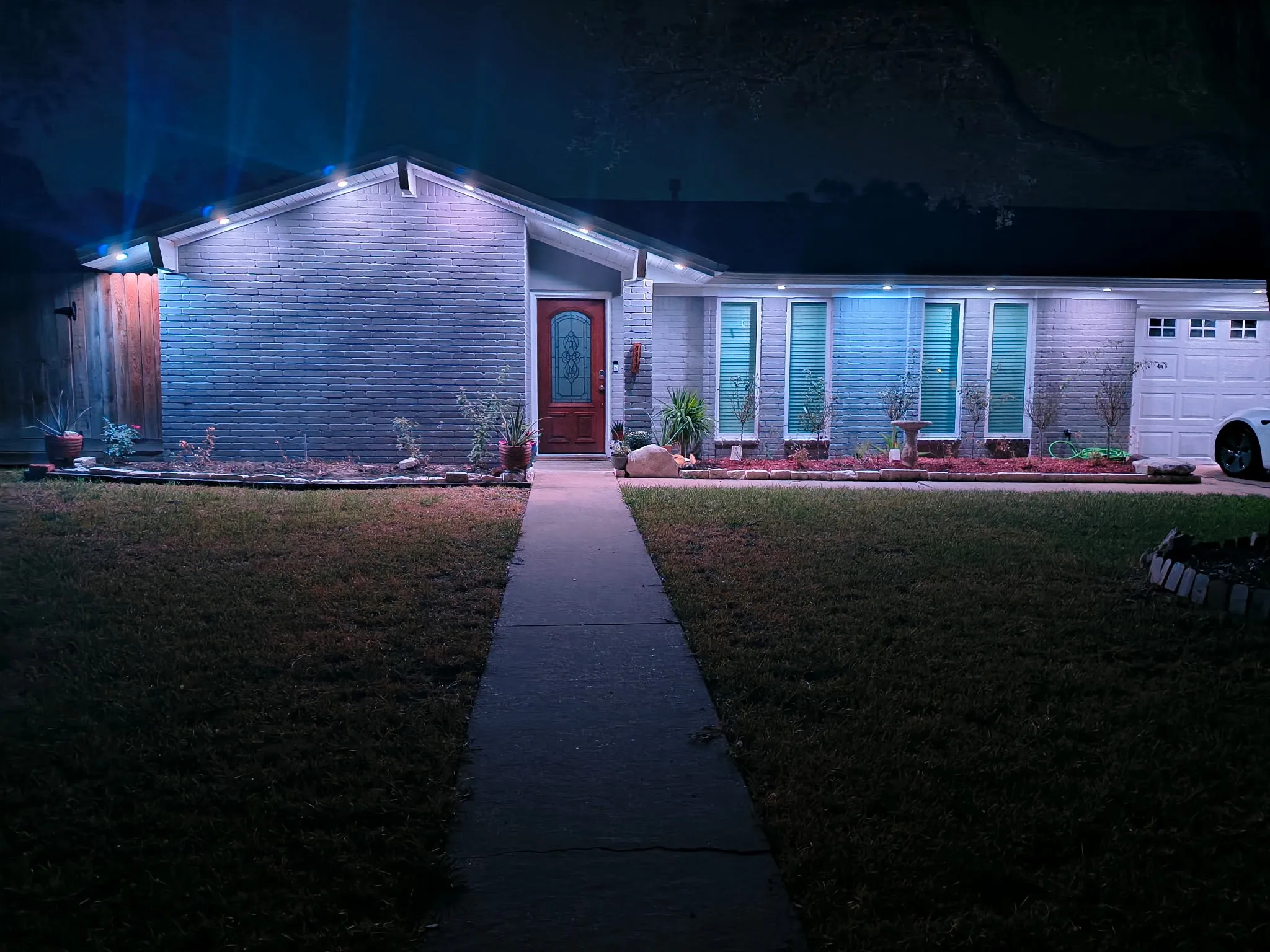 Brick exterior with accent lighting