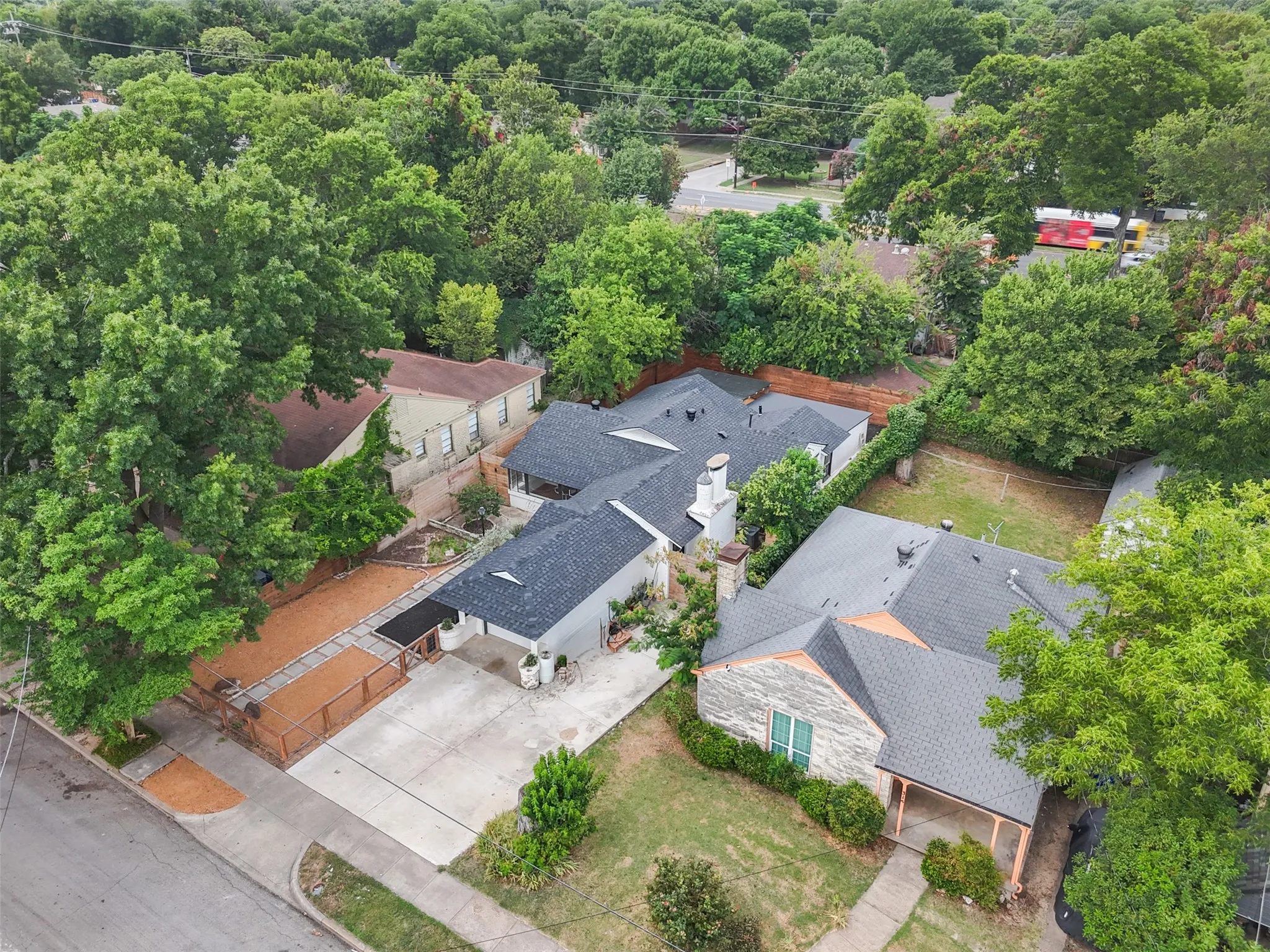 Aerial view with lots of parking space