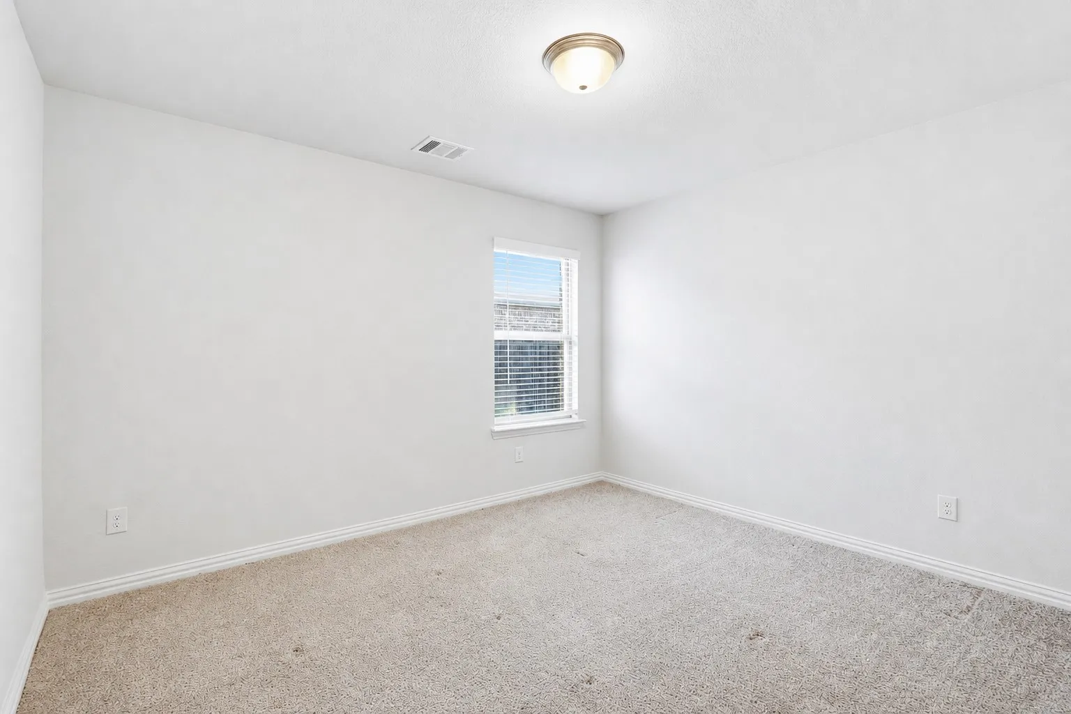 Neutral-toned carpeting and light-colored walls define this room