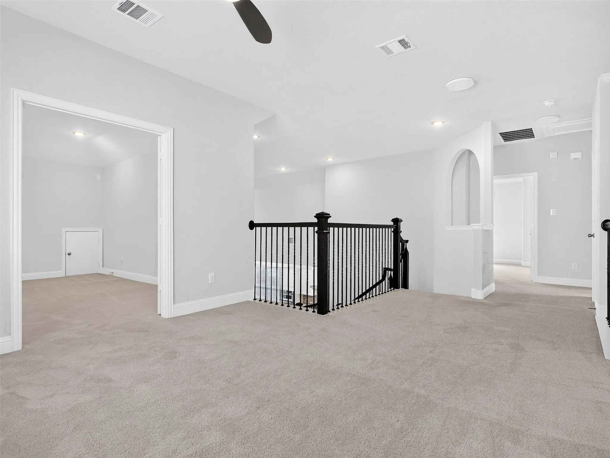 Media room sits to the left, with two secondary bedrooms located on the right side off the upstairs game room