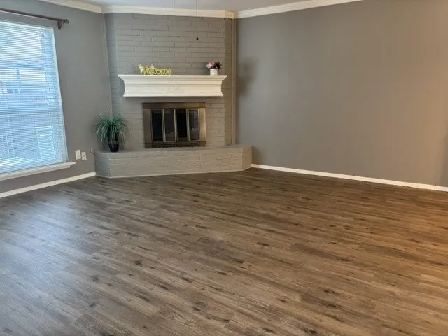 Wood burning fireplace in living area