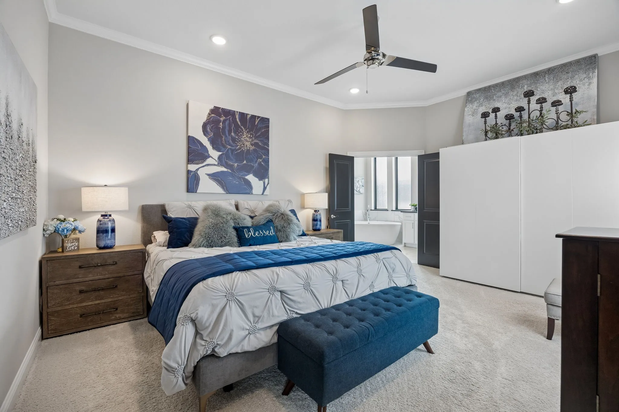 Beautiful primary bedroom with extra storage